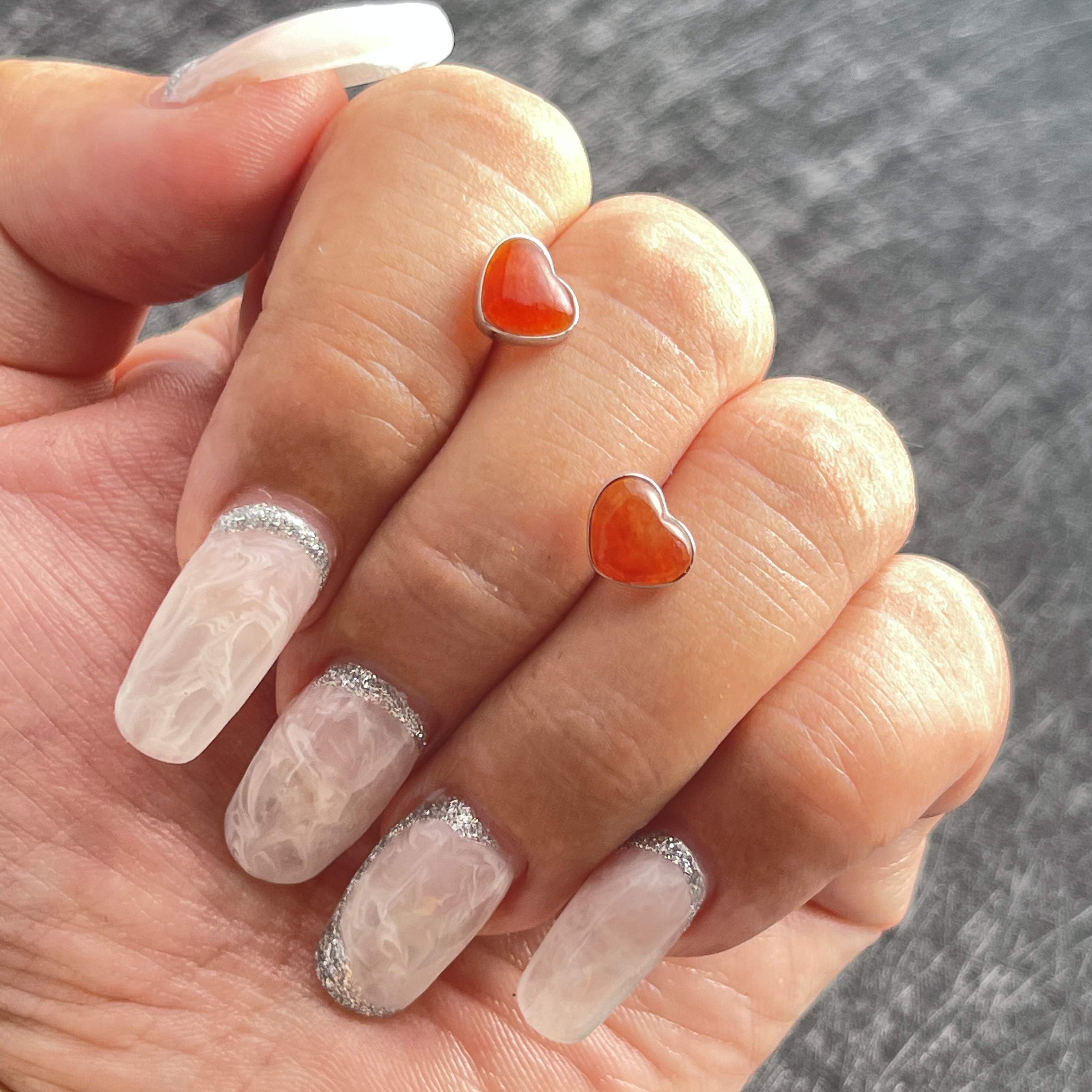 Red Jade Heart Shape Ear Studs (PJA00349)