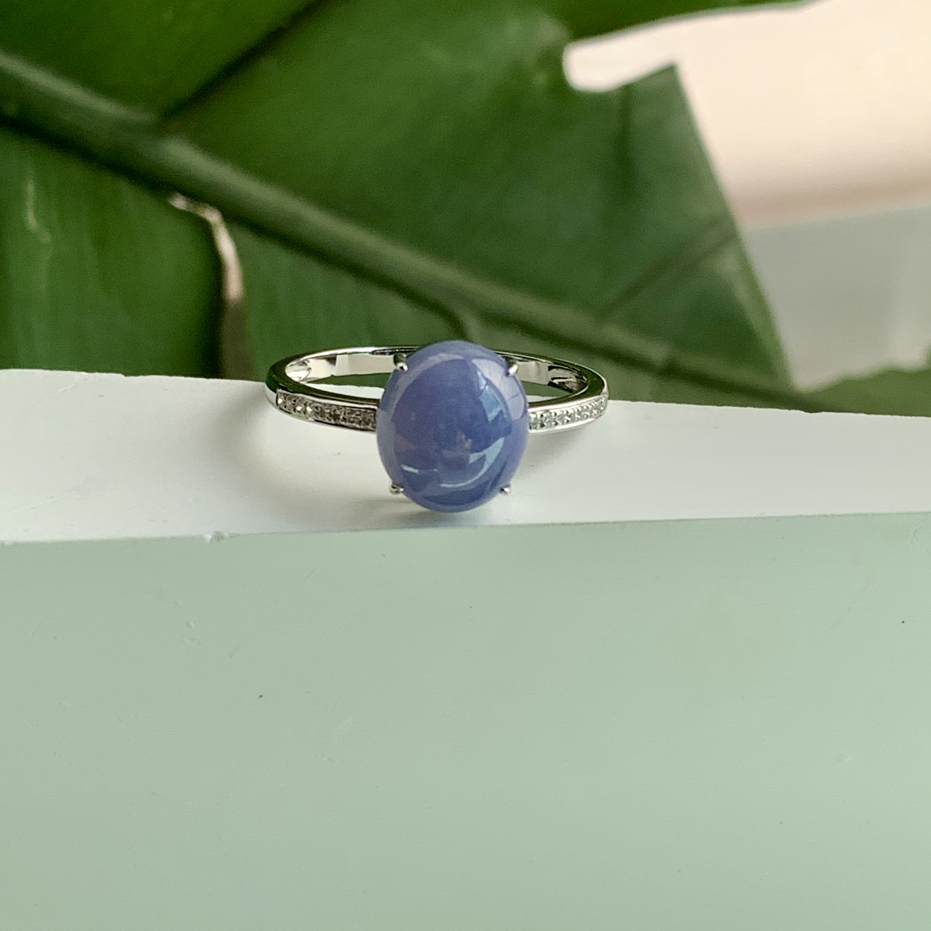 18K White Gold Lavender Jade Ring (PJA00622)