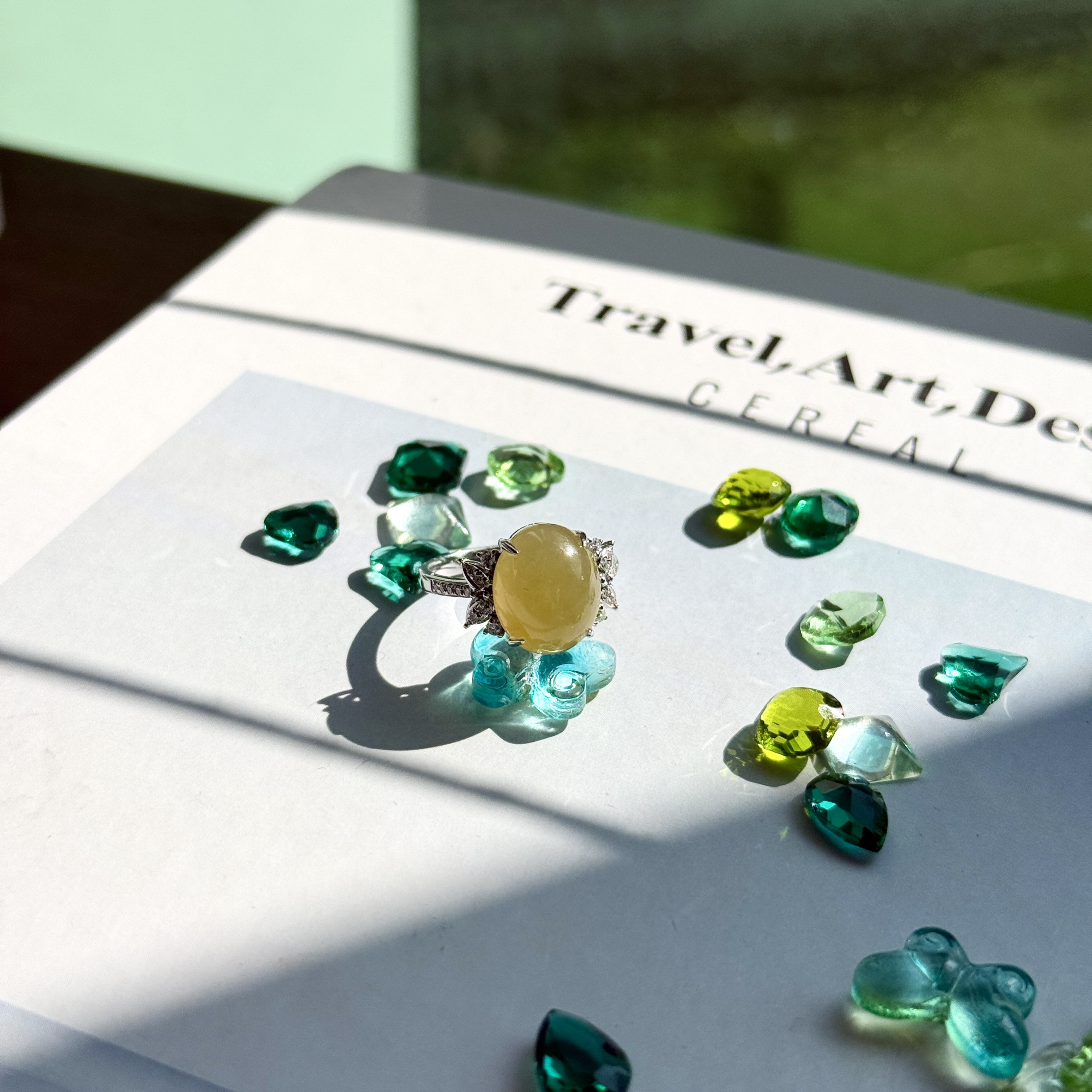 18K White Gold Yellow Jade Ring (PJA00350)