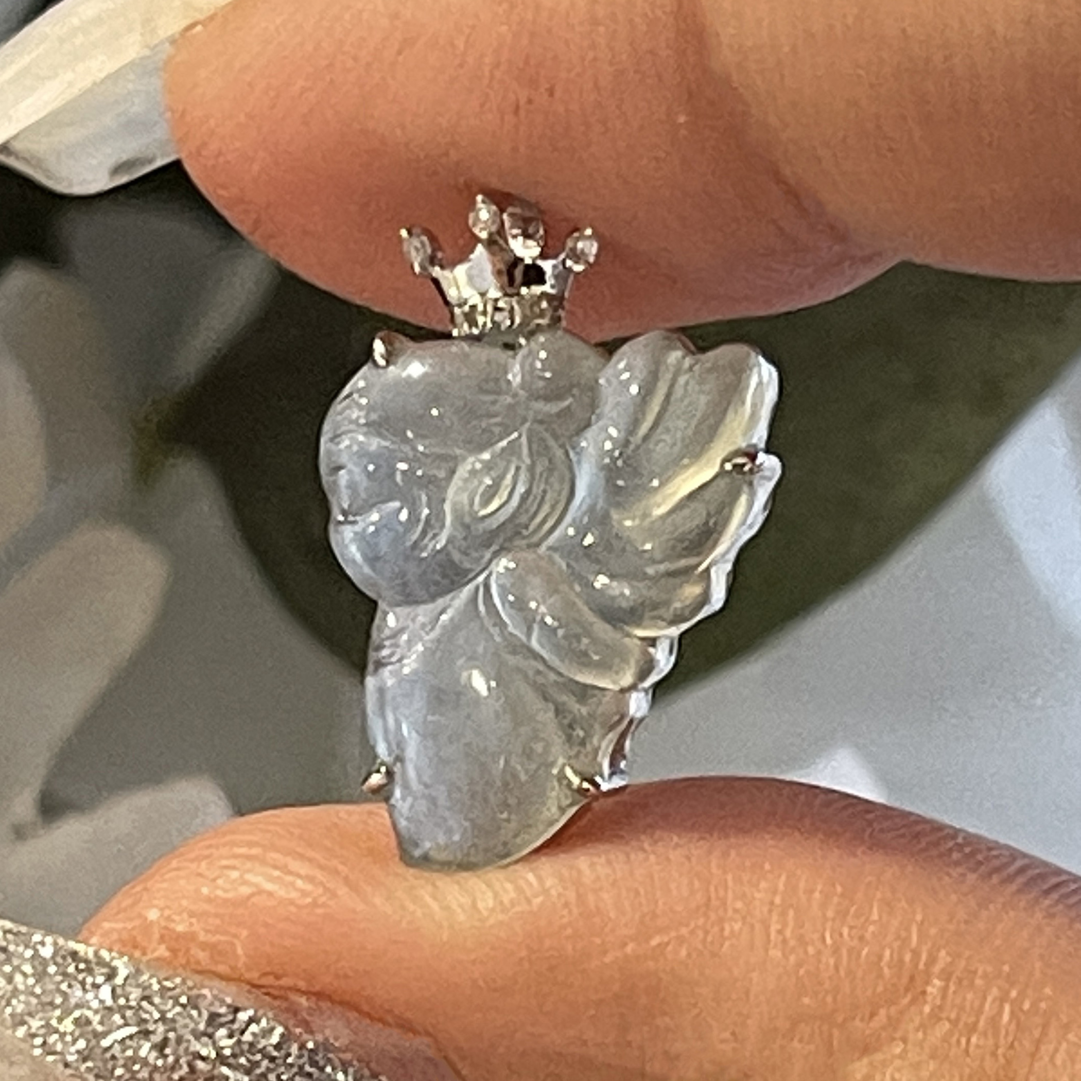 18K White Gold Flower Fairy Jade Pendant  (PJA00321)