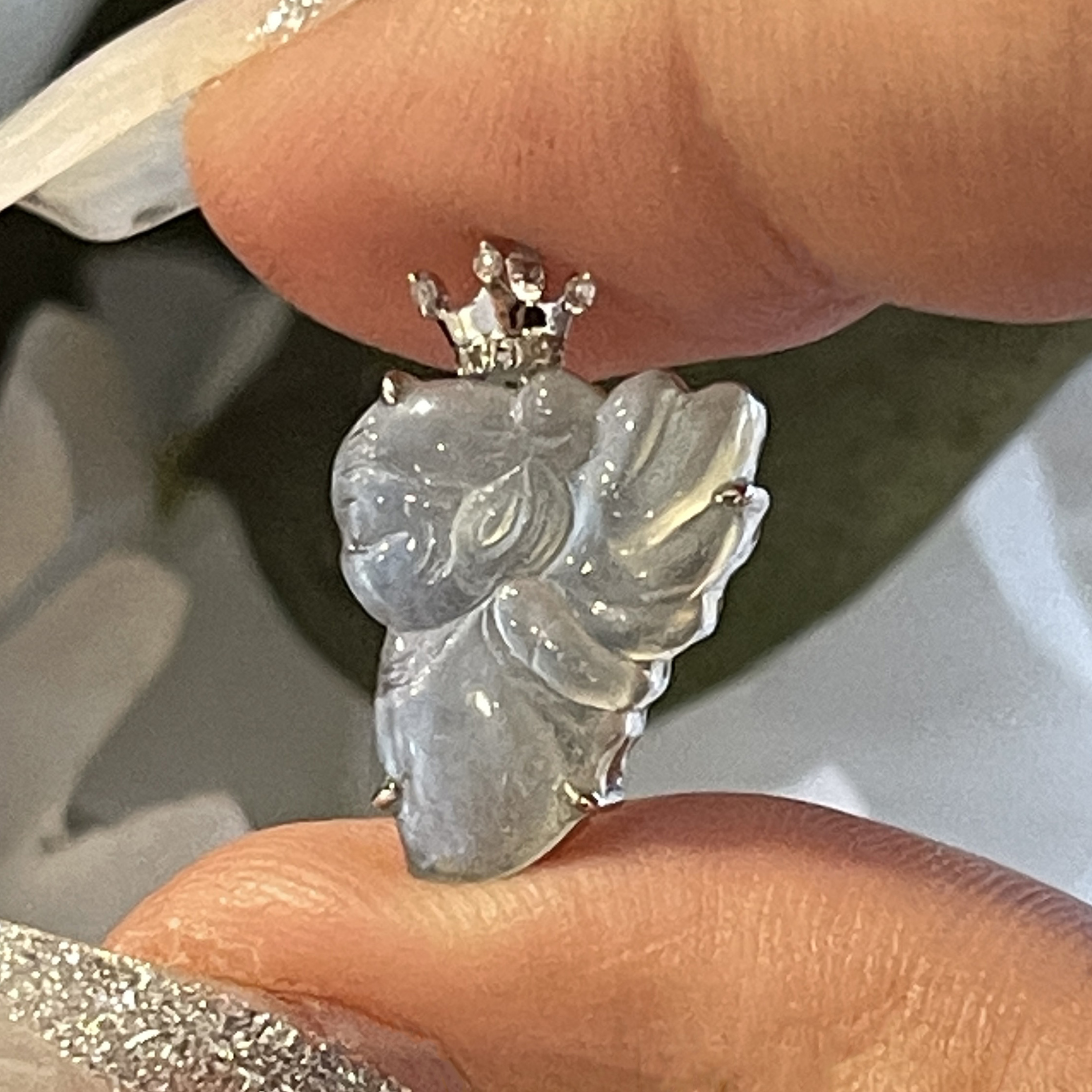 18K White Gold Flower Fairy Jade Pendant  (PJA00321)