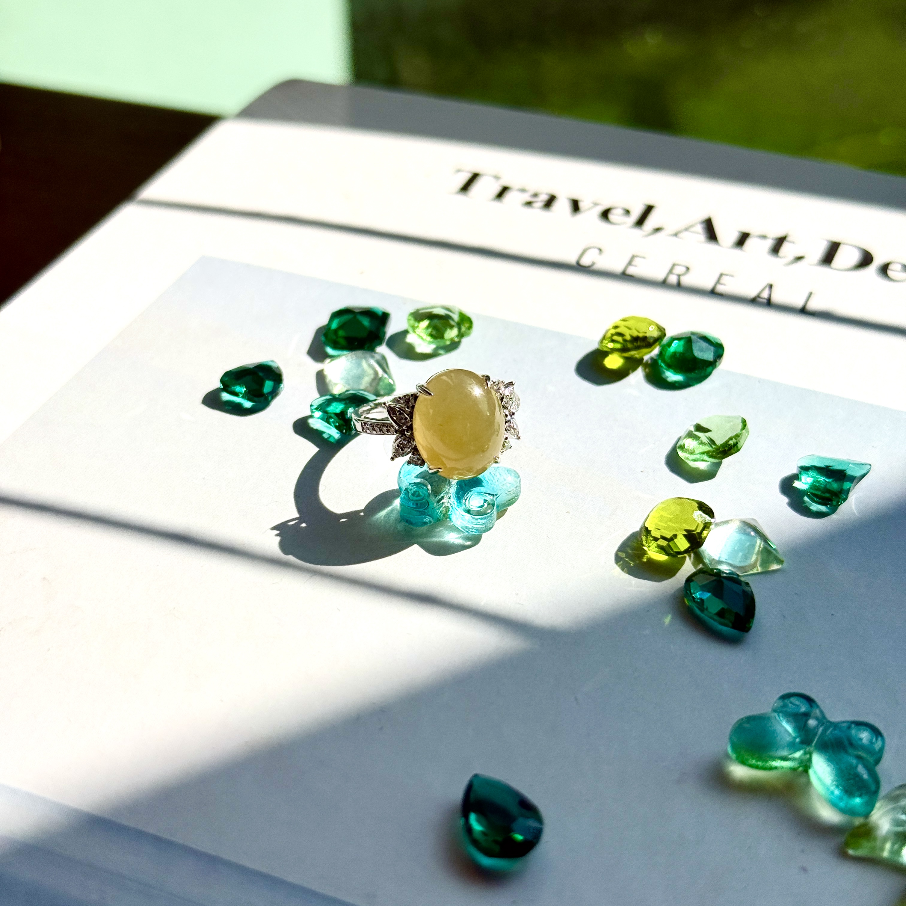 18K White Gold Yellow Jade Ring (PJA00350)