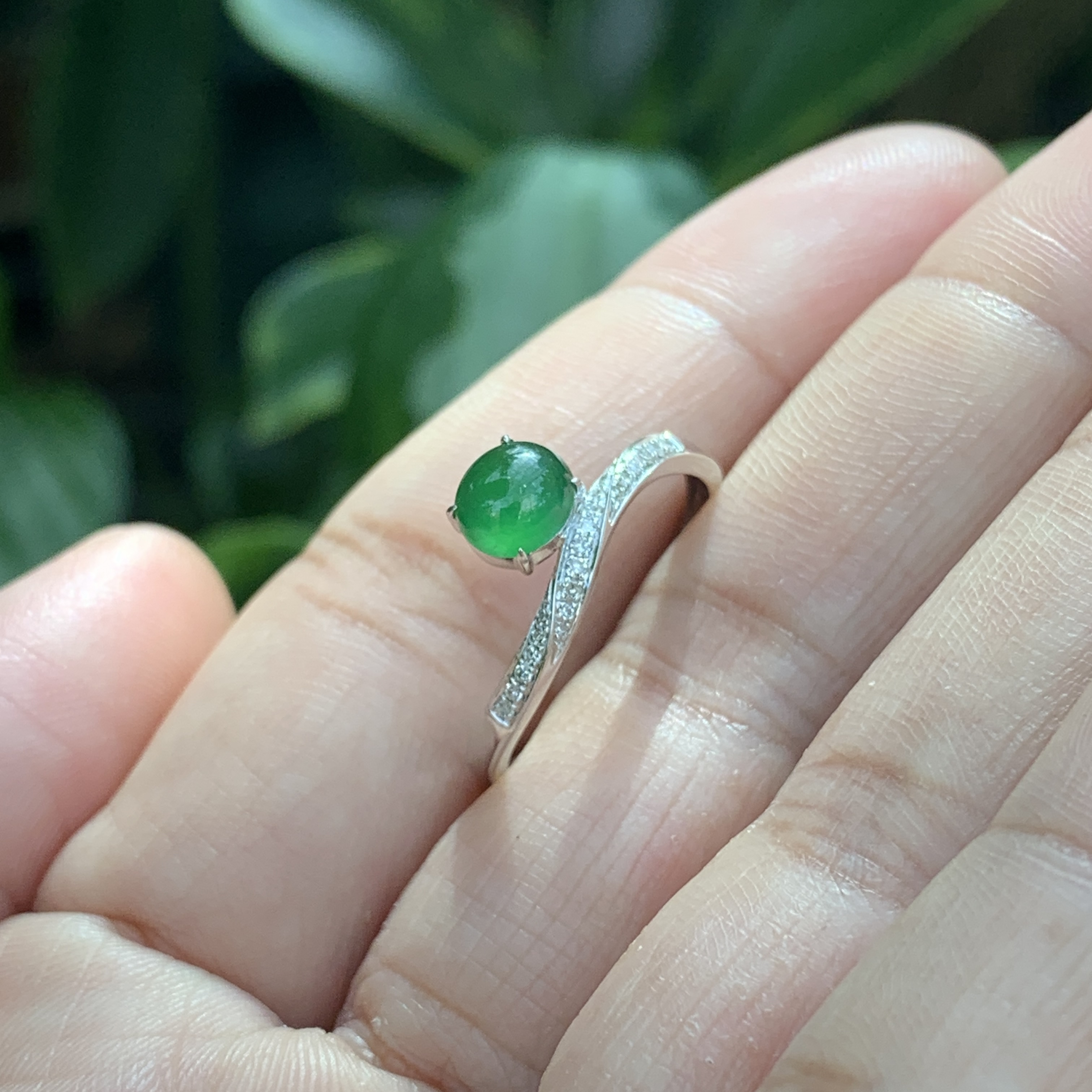18K White Gold Green Jade Ring (PJA00642A)