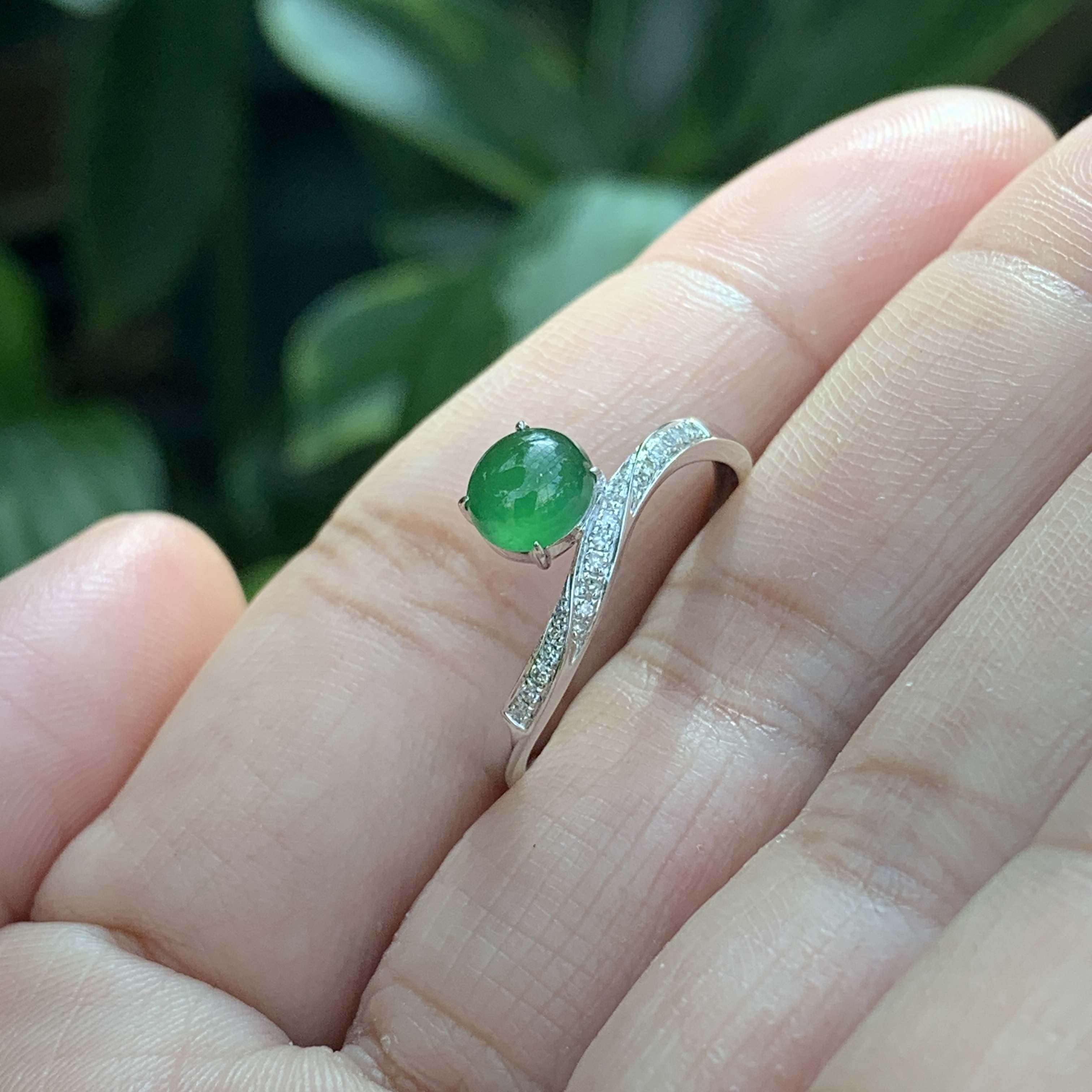 18K White Gold Green Jade Ring (PJA00642A)
