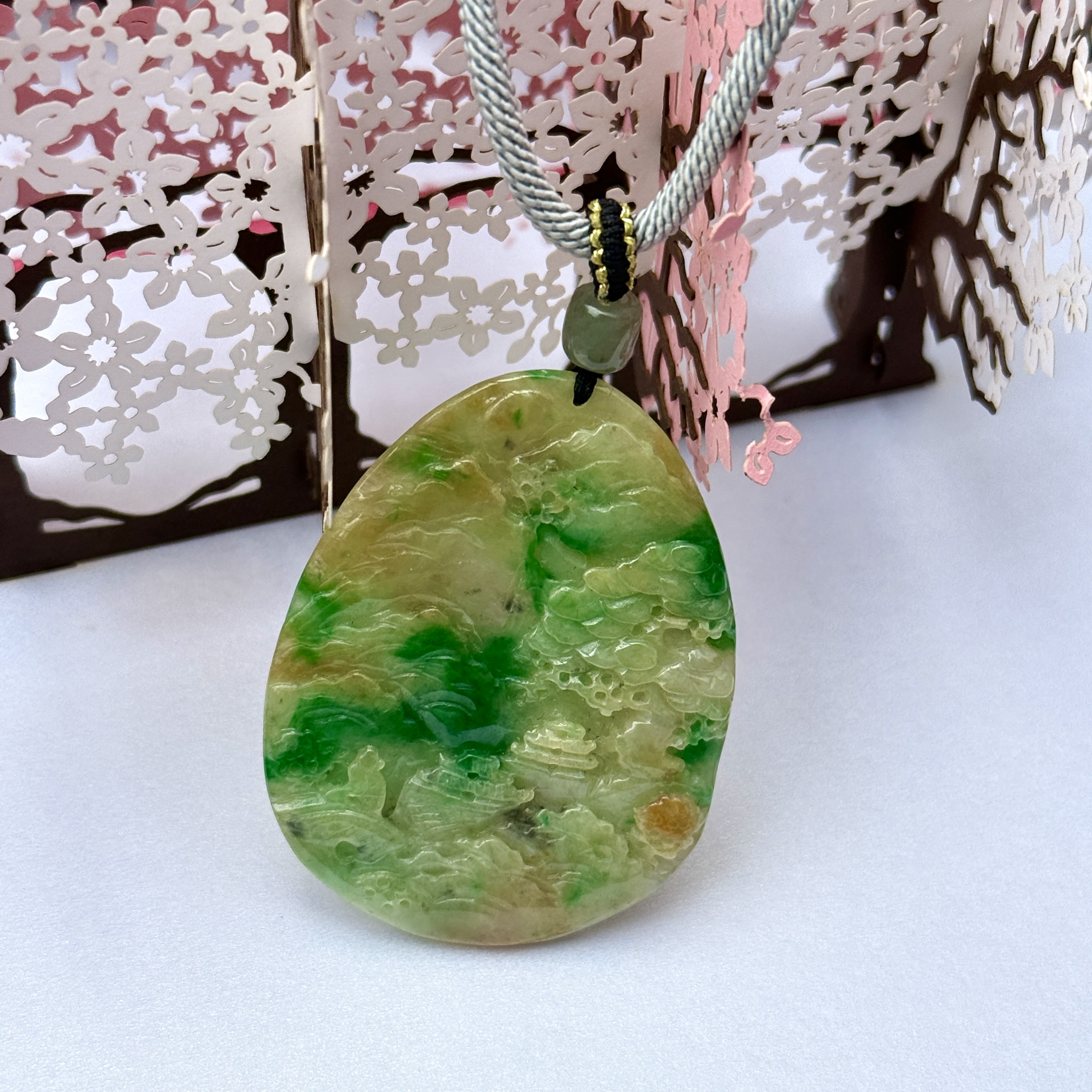 Green Yellow 黄加绿 Scenery Jade Pendant (PJA00899)