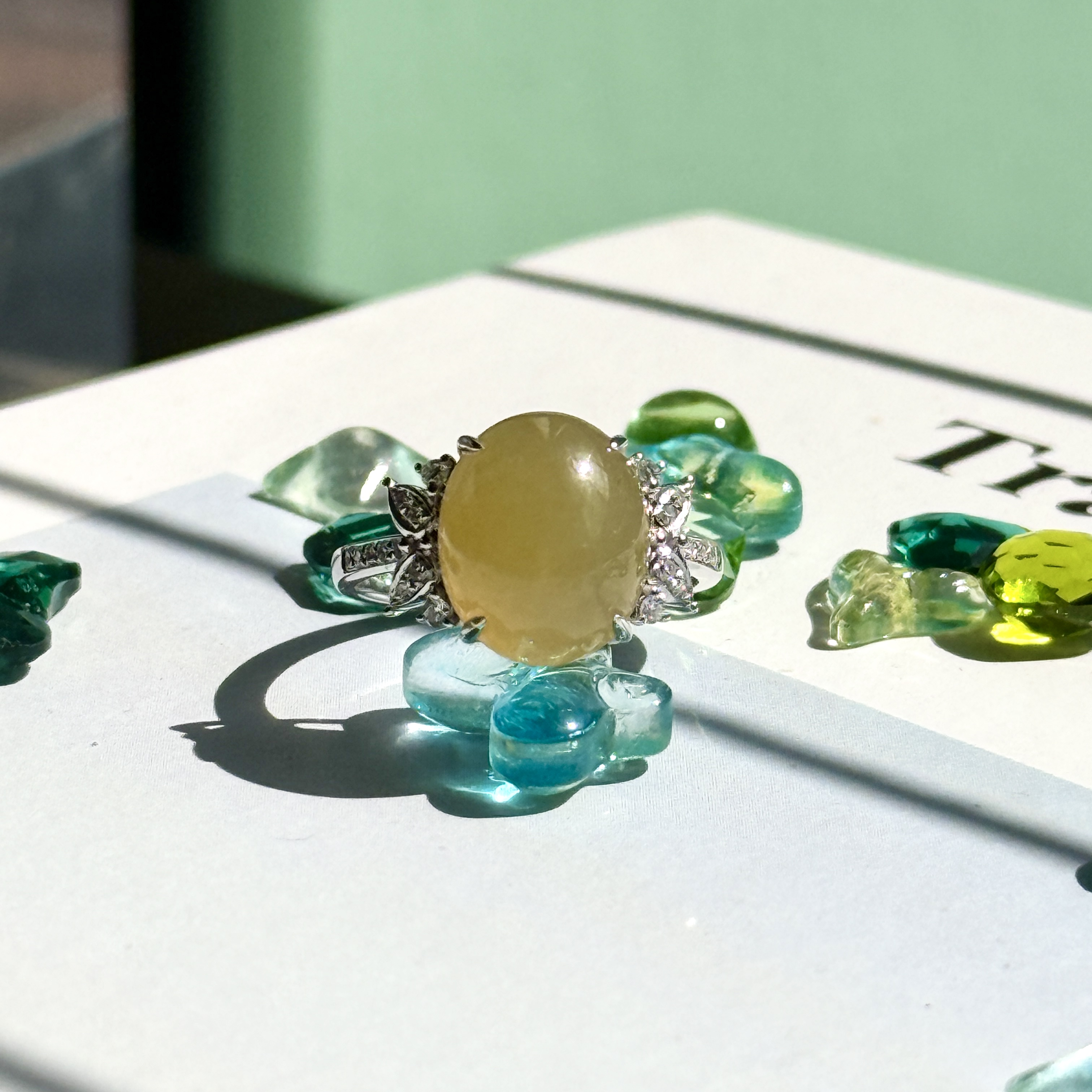 18K White Gold Yellow Jade Ring (PJA00350)