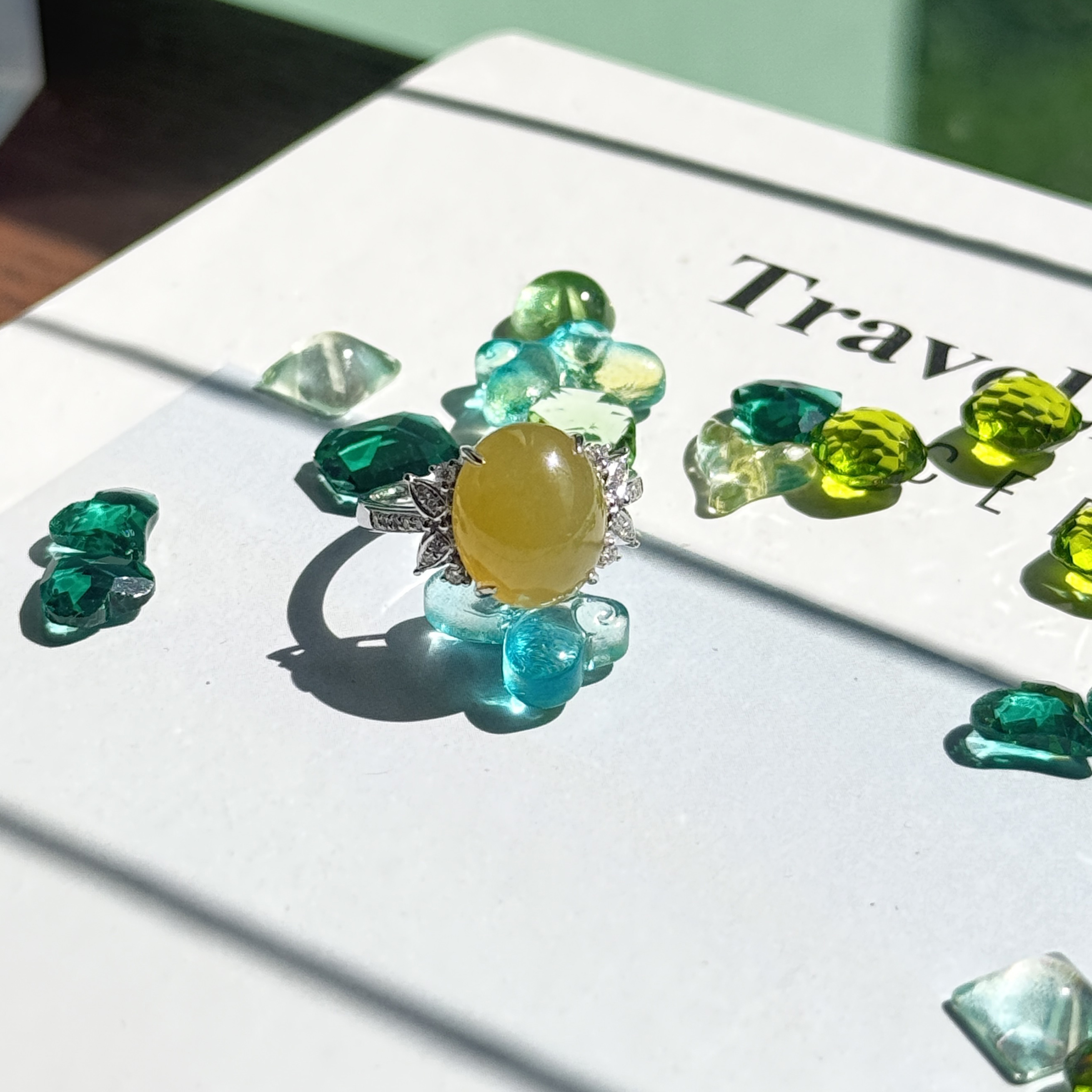 18K White Gold Yellow Jade Ring (PJA00350)