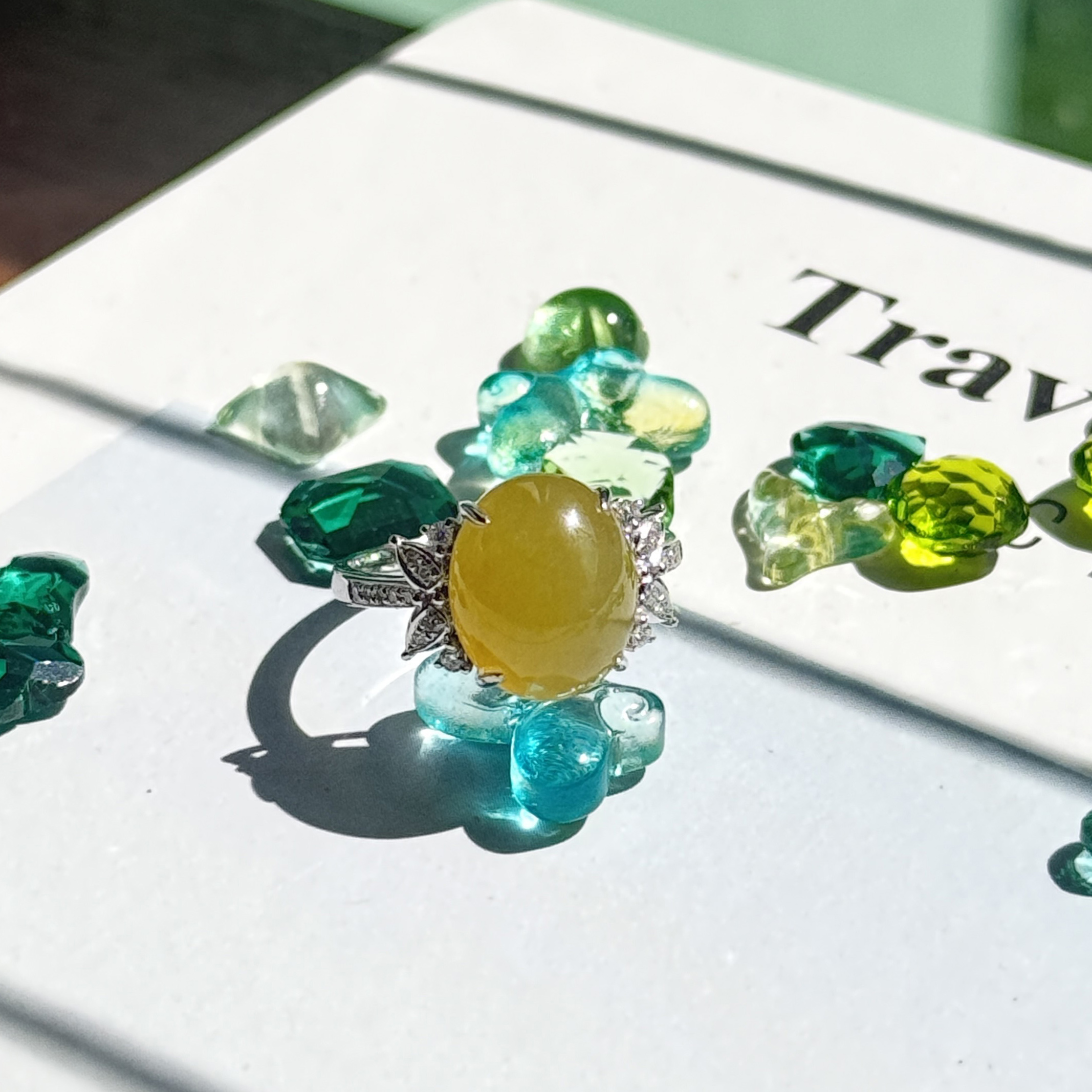 18K White Gold Yellow Jade Ring (PJA00350)