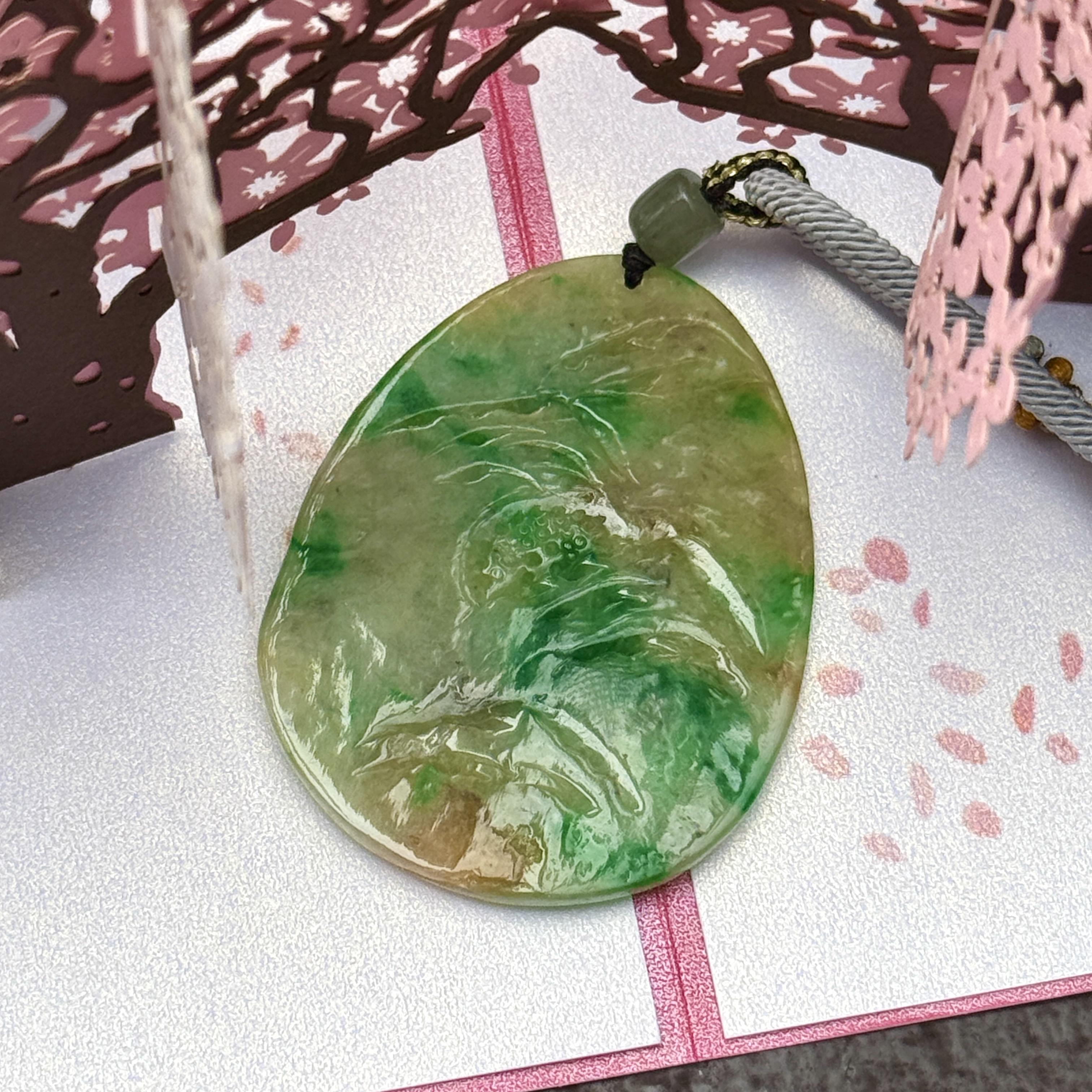 Green Yellow 黄加绿 Scenery Jade Pendant (PJA00899)