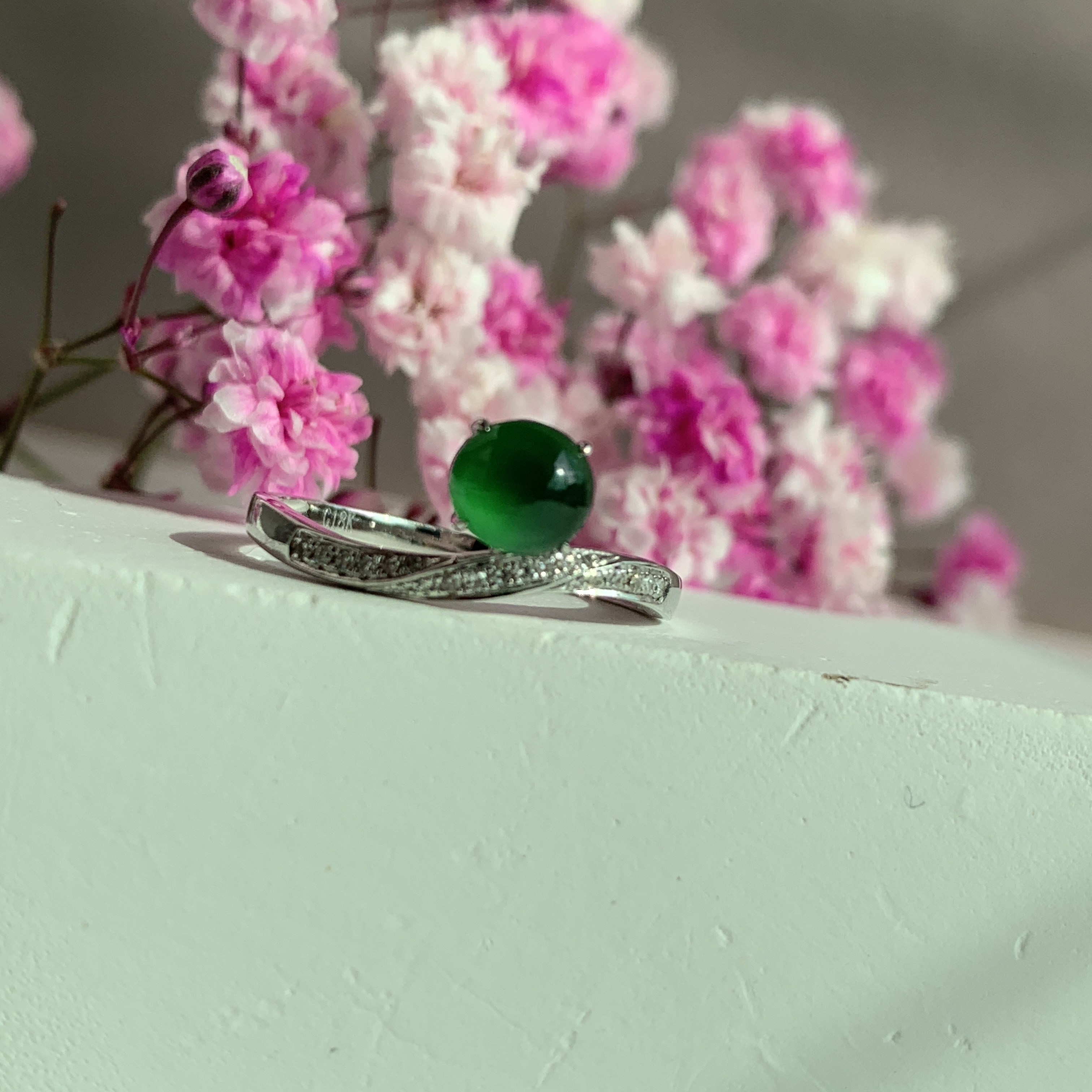 18K White Gold Green Jade Ring (PJA00642A)