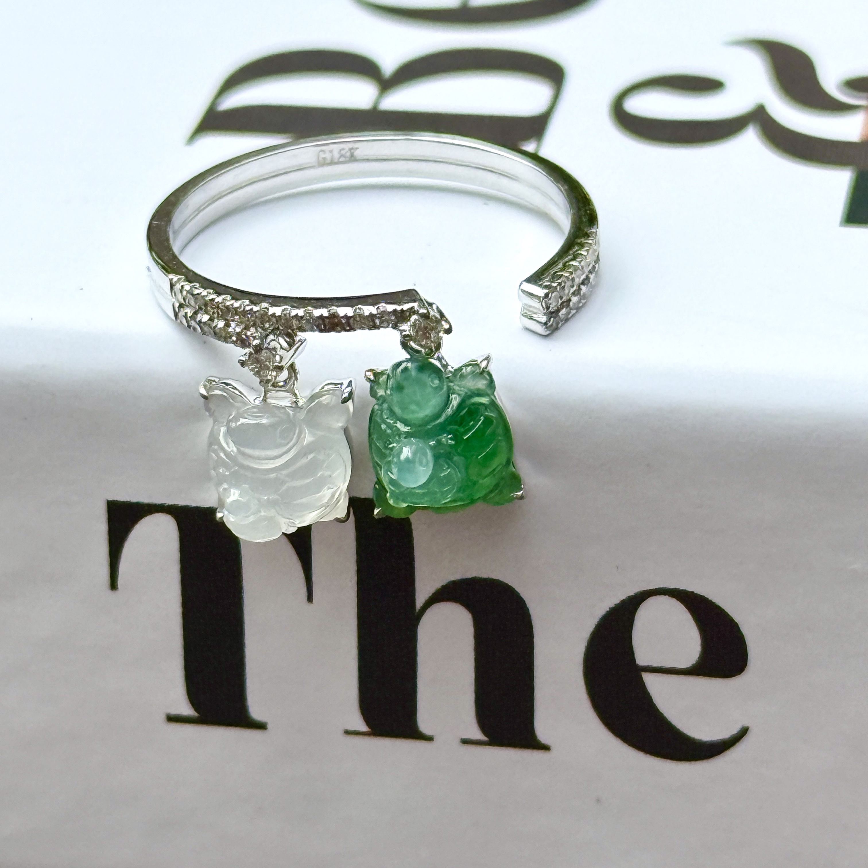 18K White Gold Tortoise Jade Ring (PJA01275)