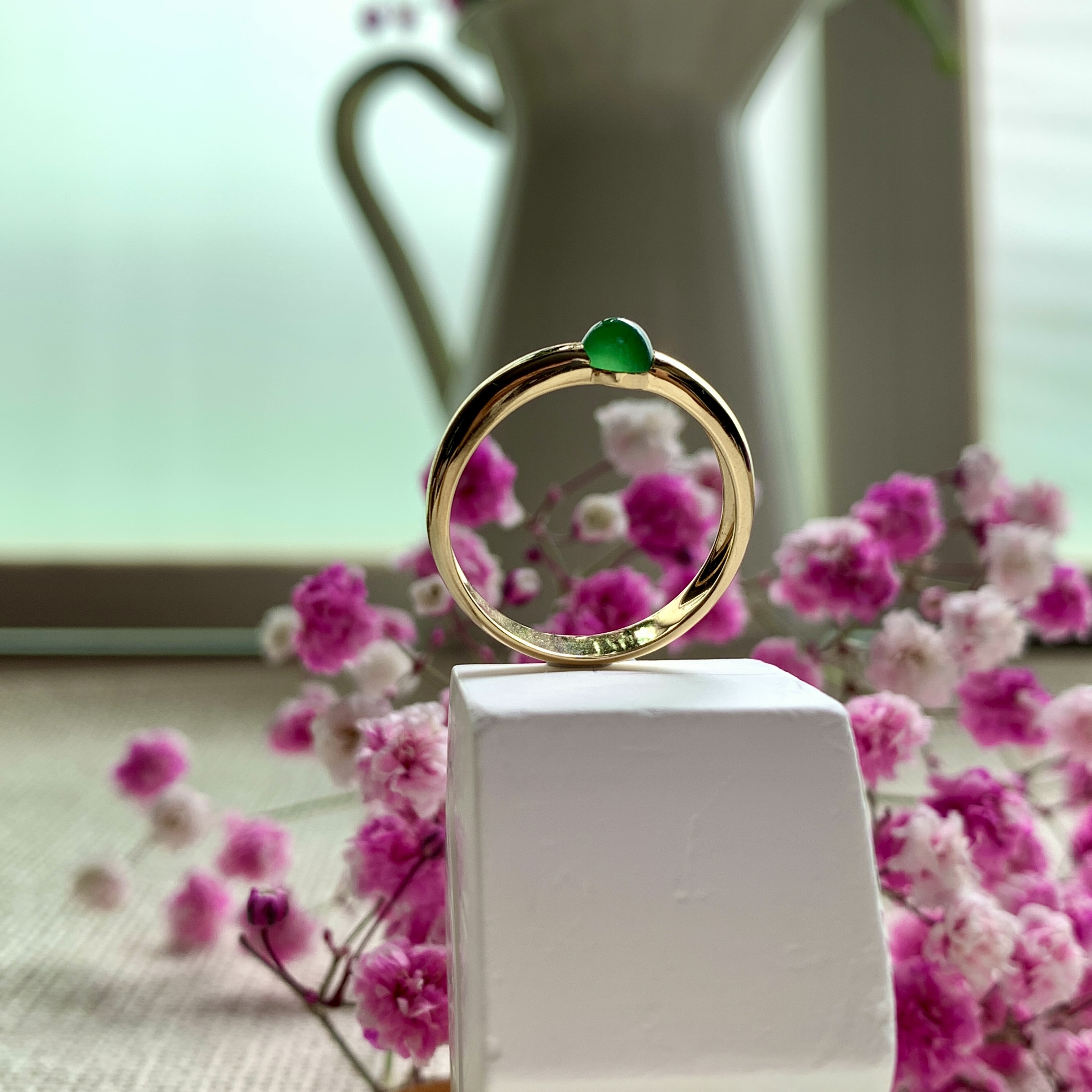 18K White Gold Green Jade Ring (PJA00642B)