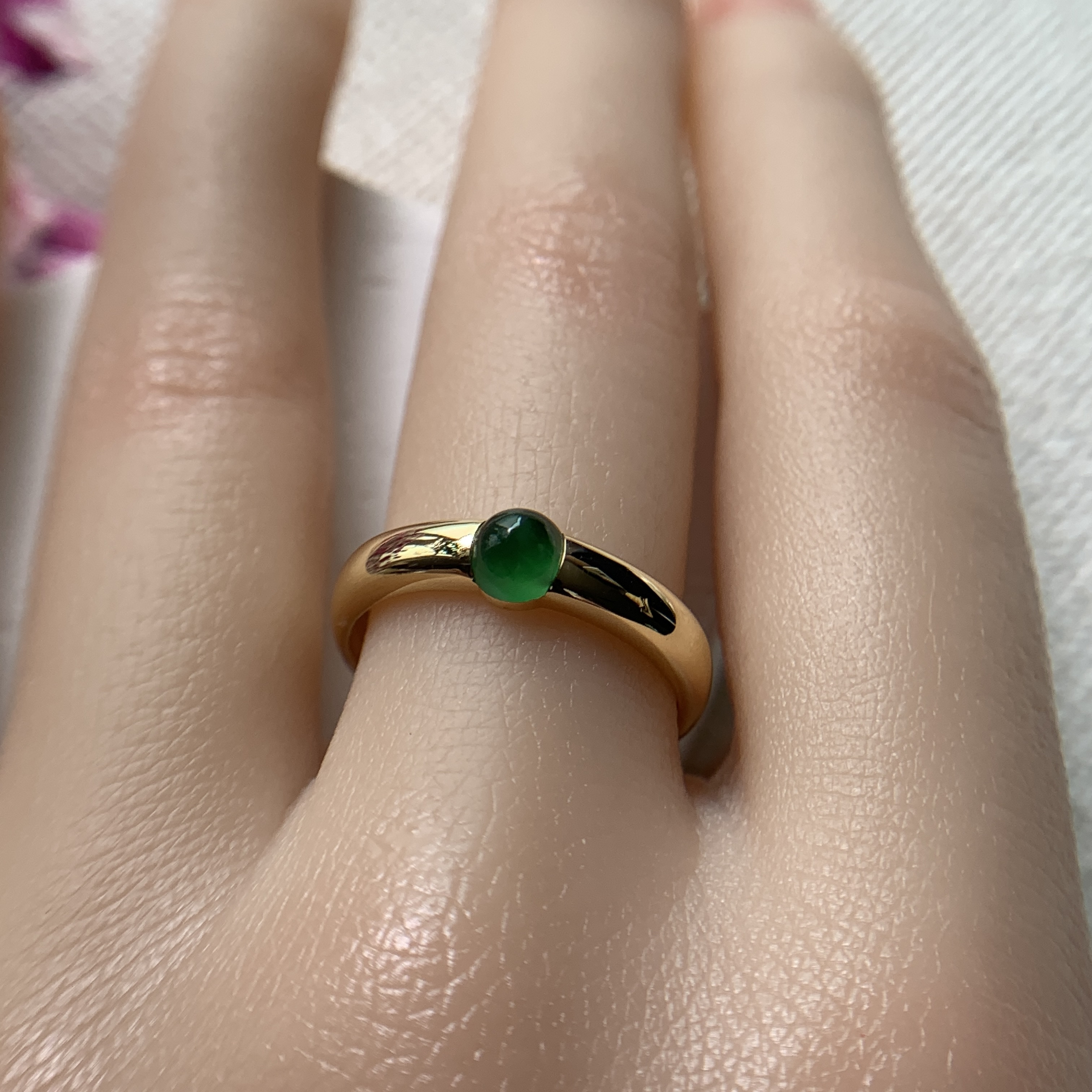 18K White Gold Green Jade Ring (PJA00642B)