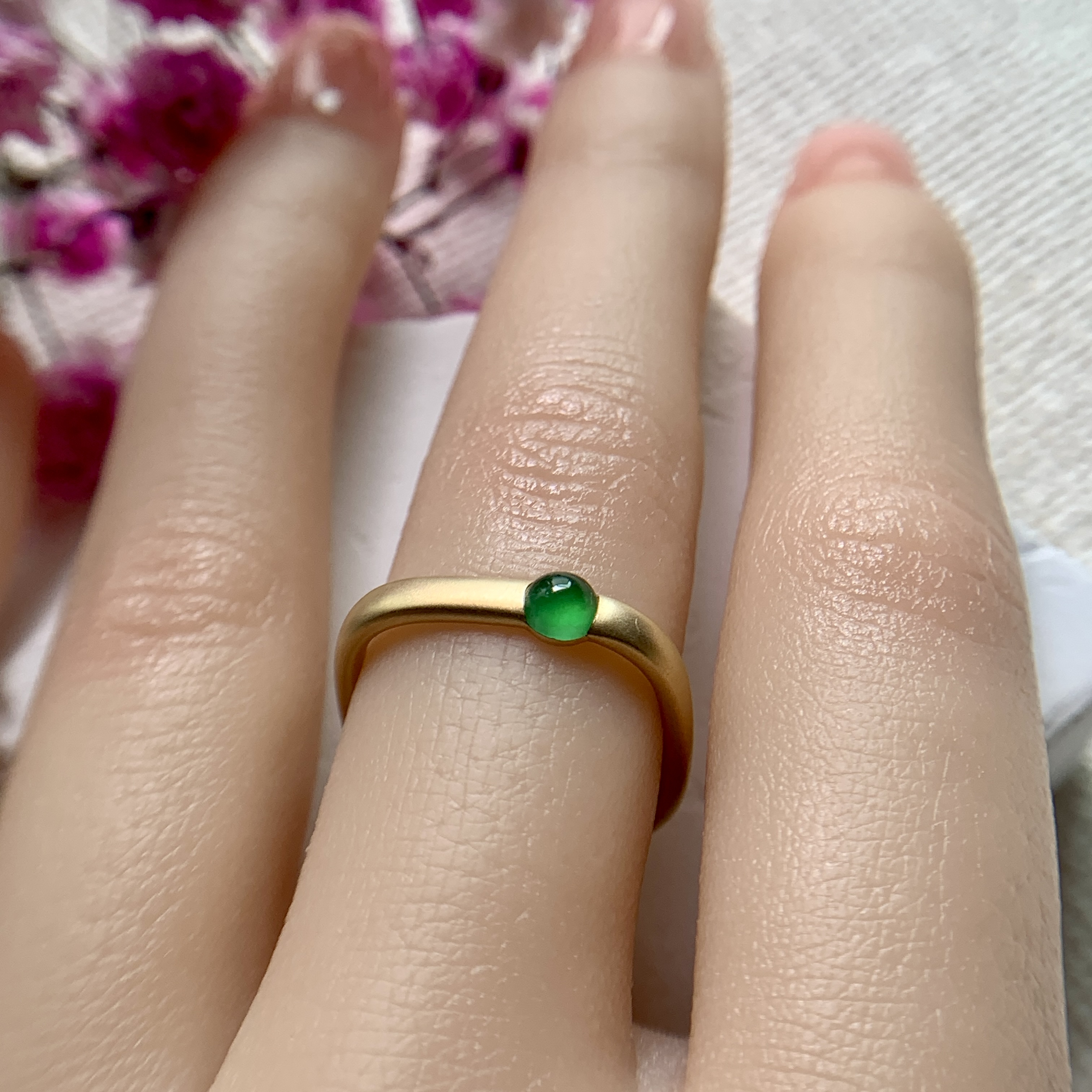 18K White Gold Green Jade Ring (PJA00642A)