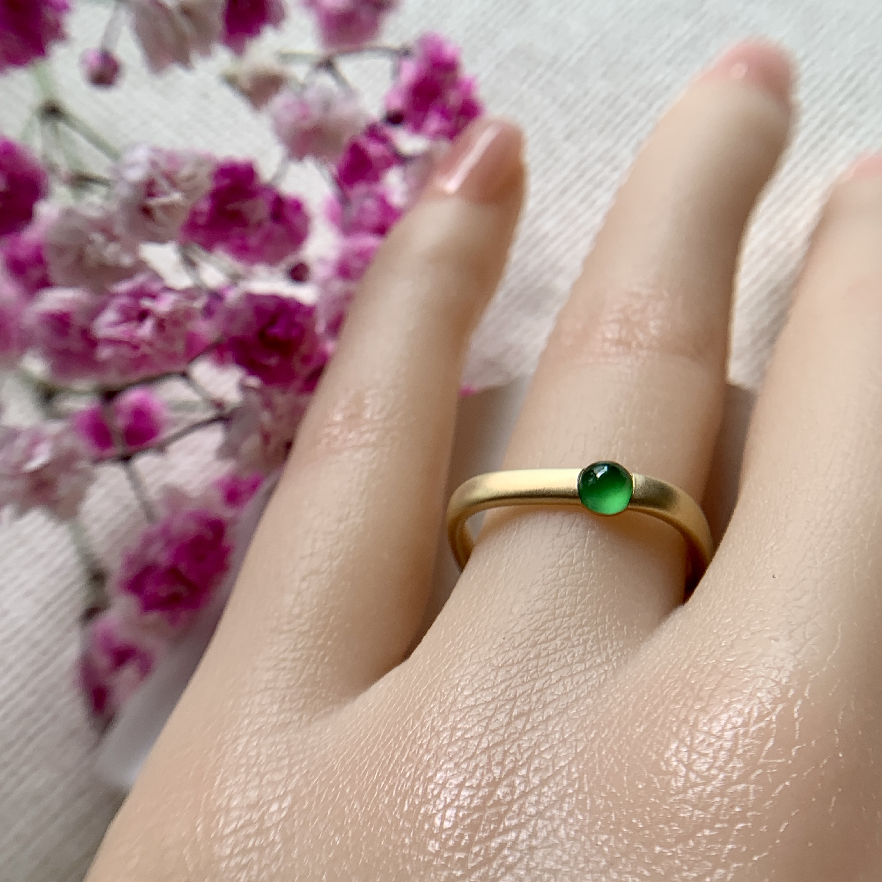 18K White Gold Green Jade Ring (PJA00642A)