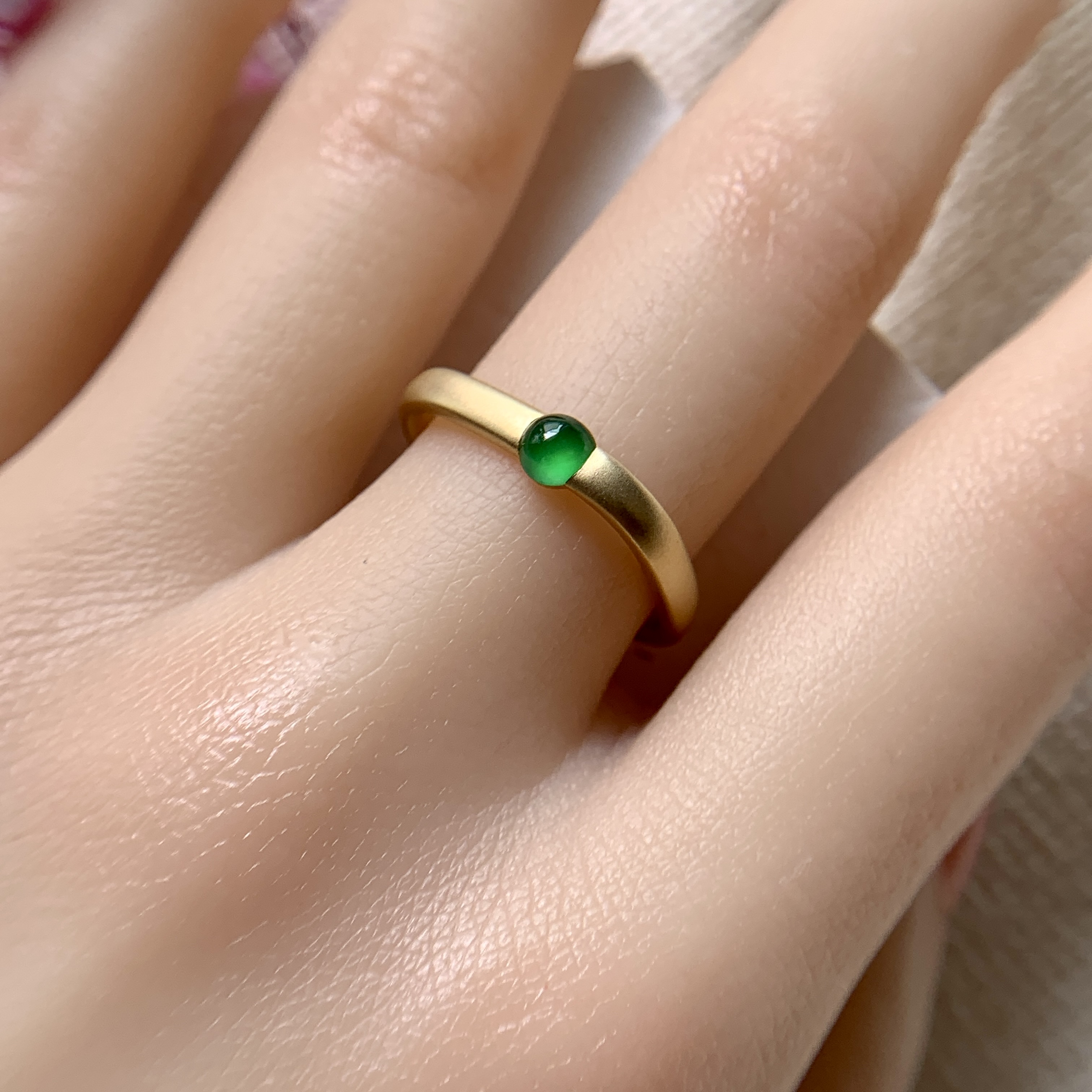 18K White Gold Green Jade Ring (PJA00642A)