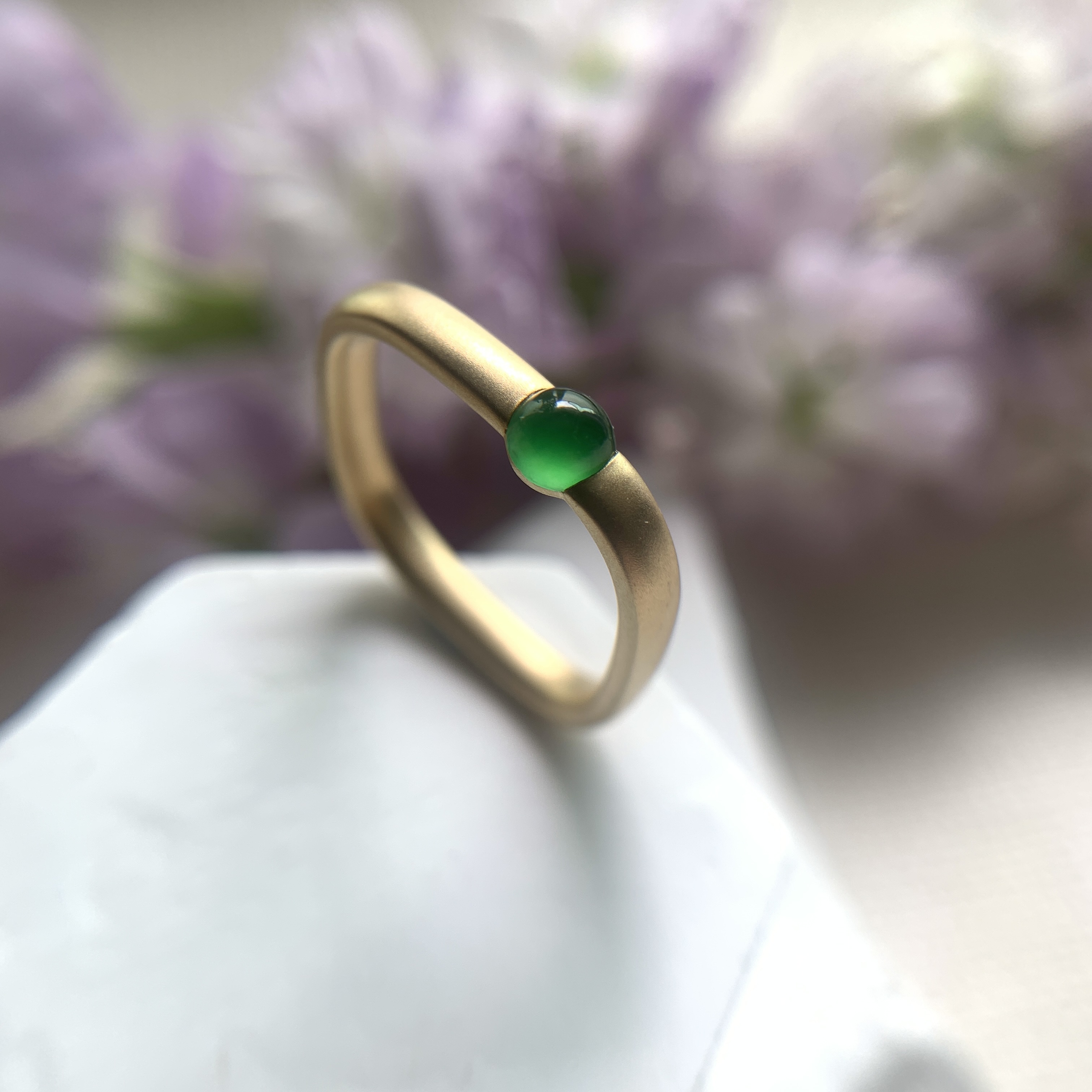 18K White Gold Green Jade Ring (PJA00642A)