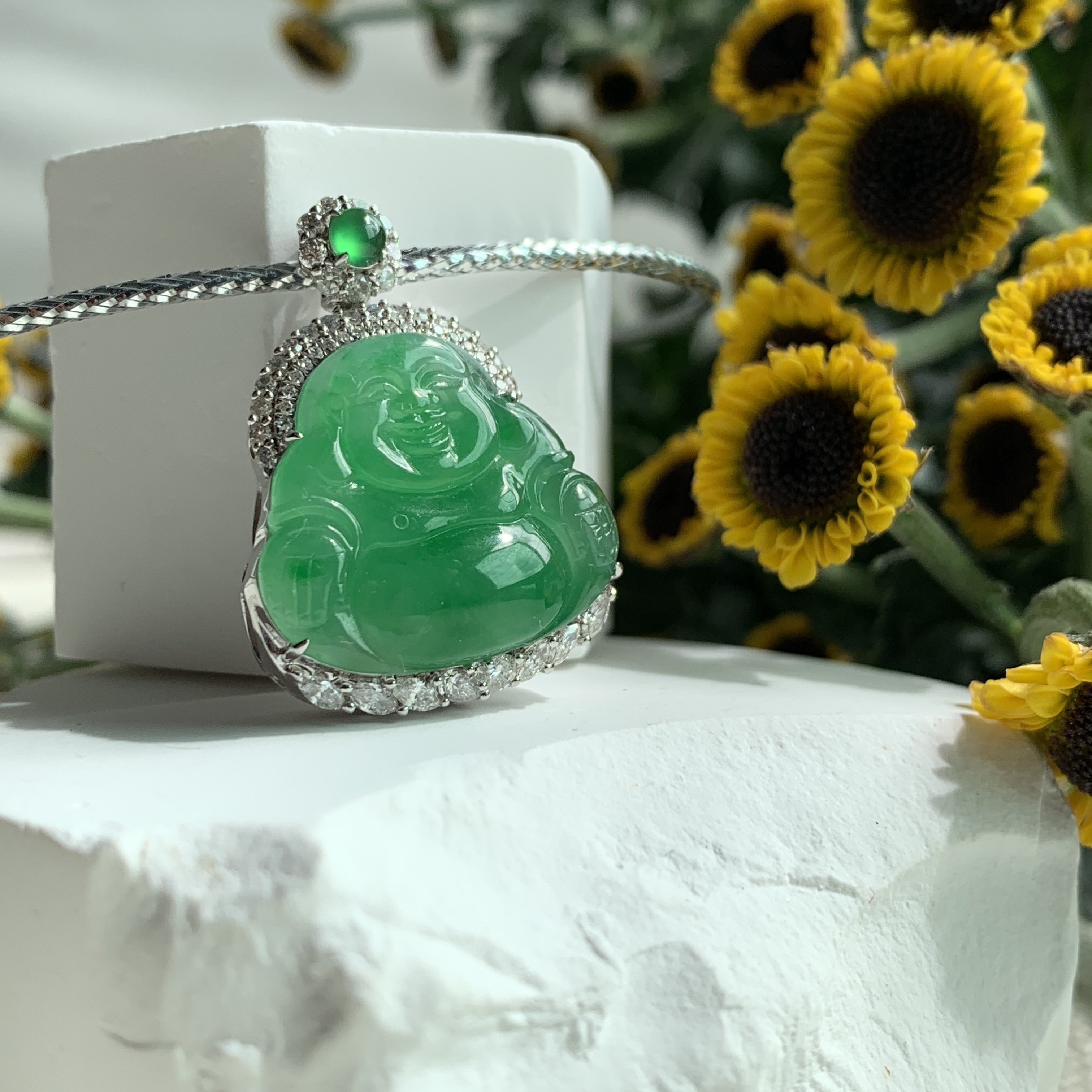 Green Jade Laughing Buddha 笑佛 Pendant (PJA00551)