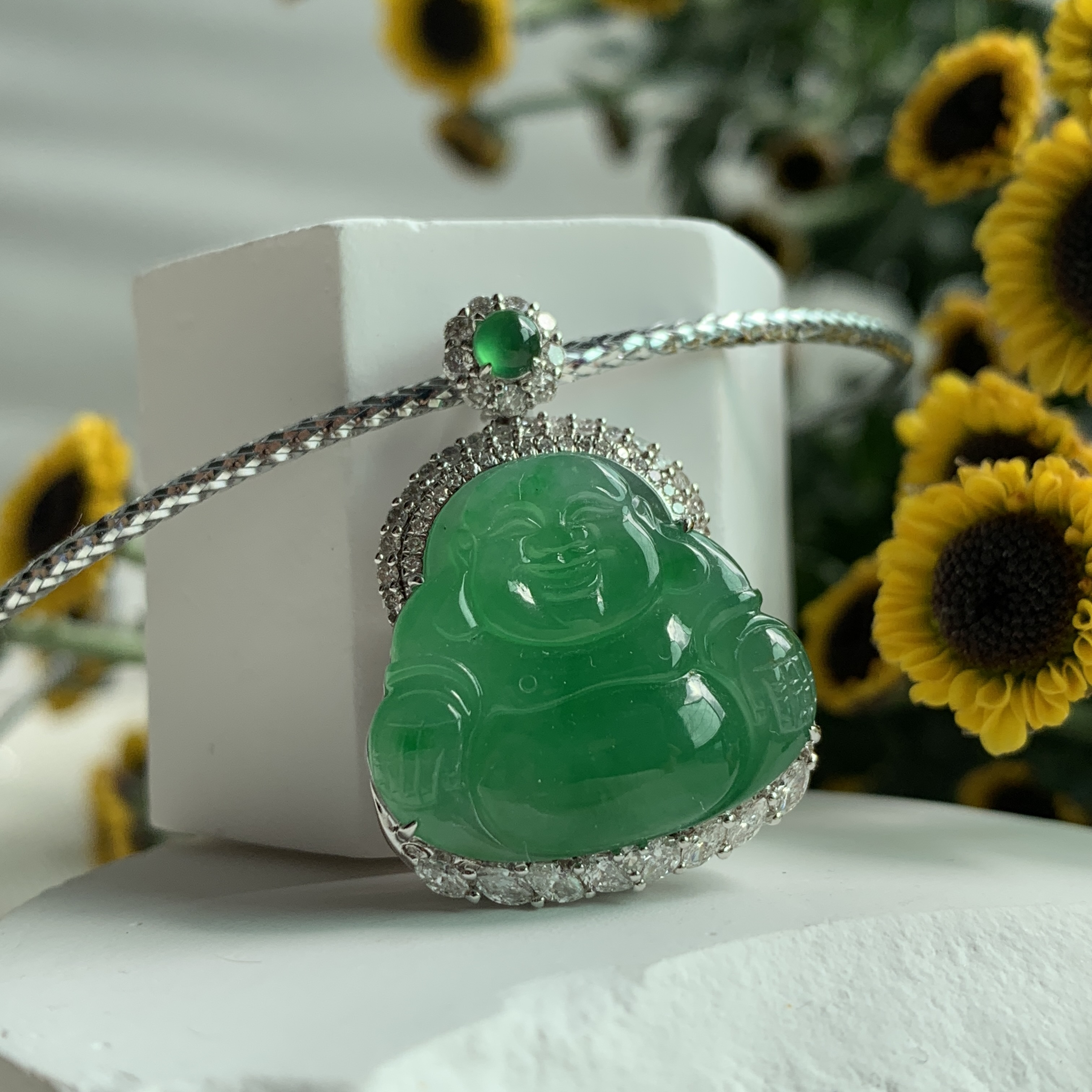 Green Jade Laughing Buddha 笑佛 Pendant (PJA00551)