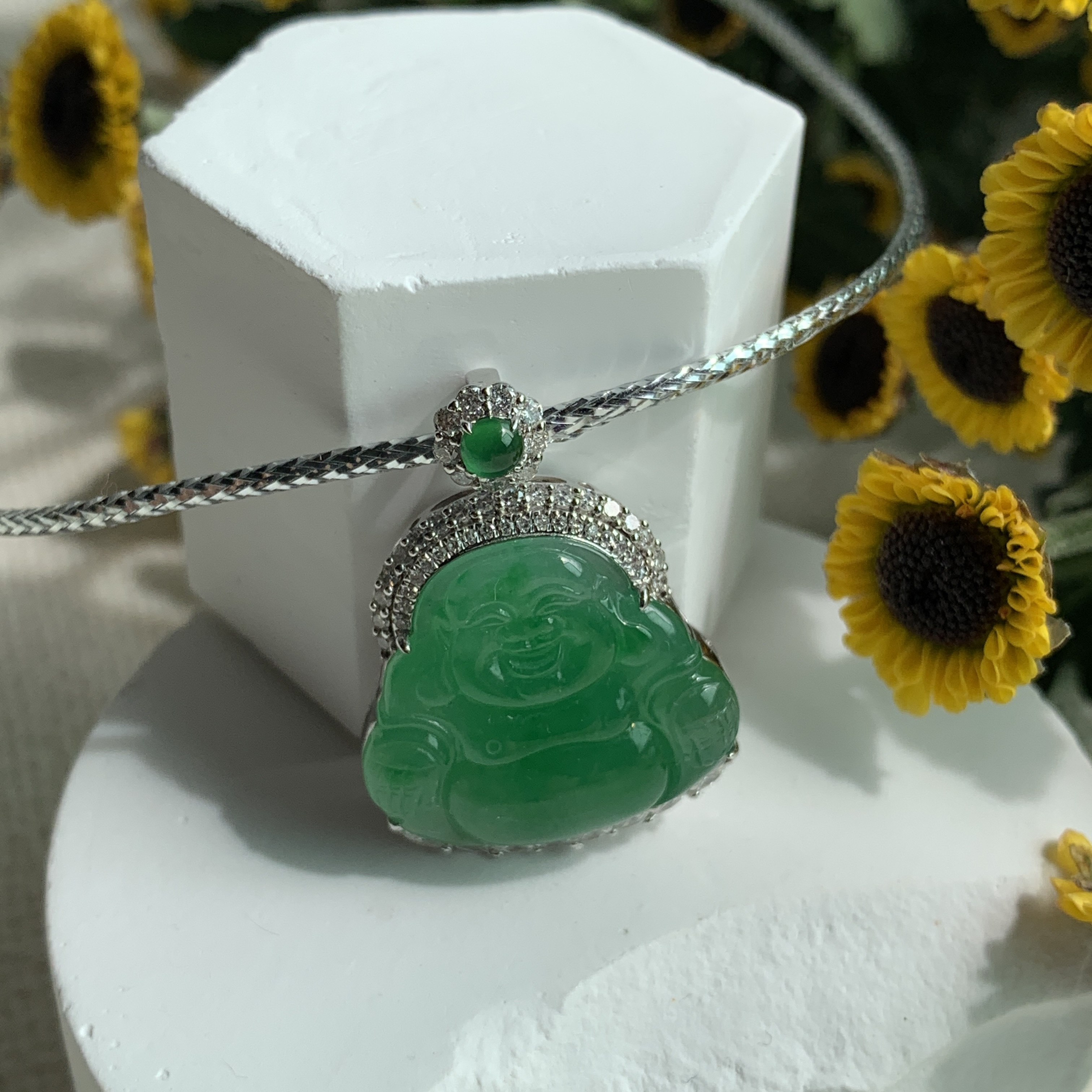 Green Jade Laughing Buddha 笑佛 Pendant (PJA00551)