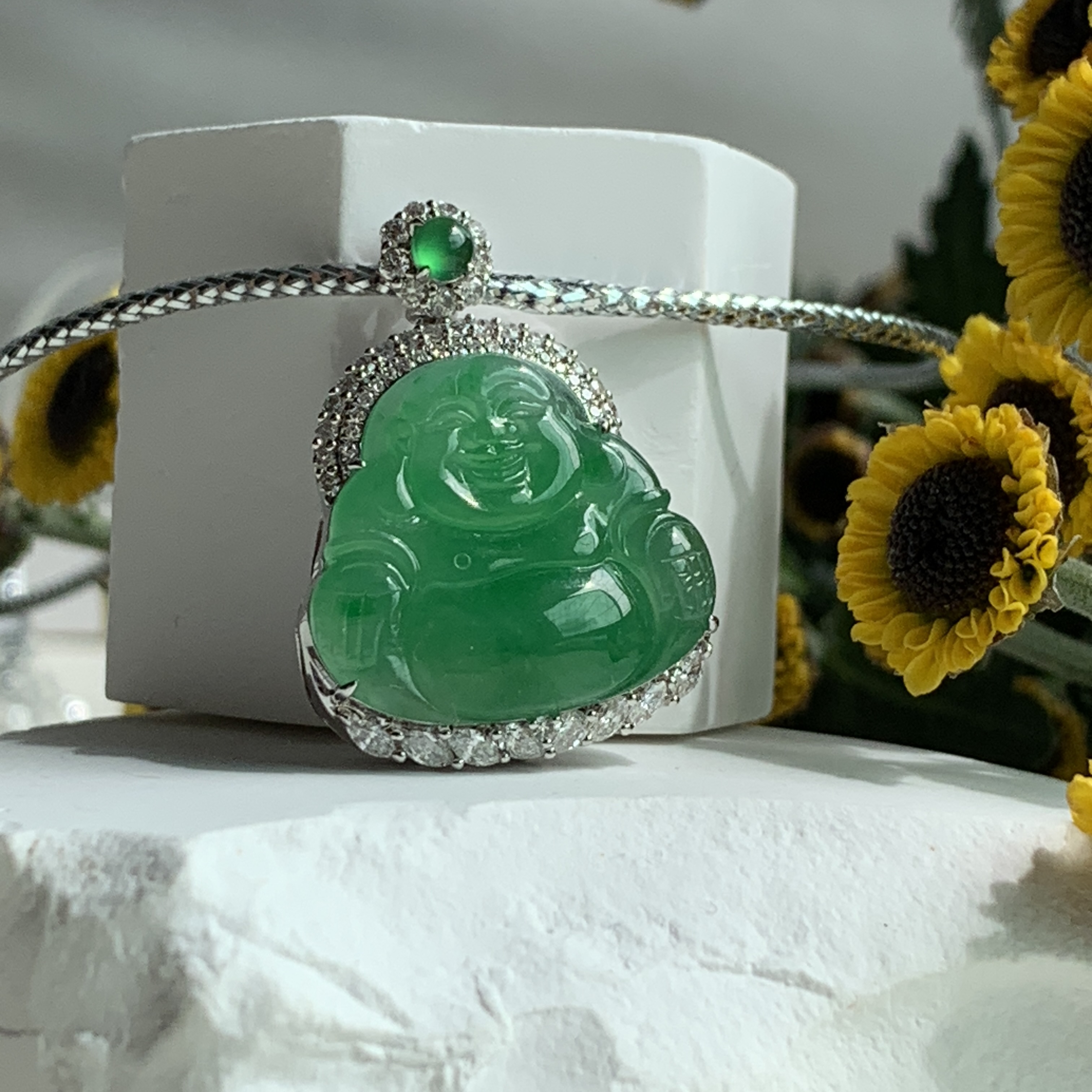 Green Jade Laughing Buddha 笑佛 Pendant (PJA00551)