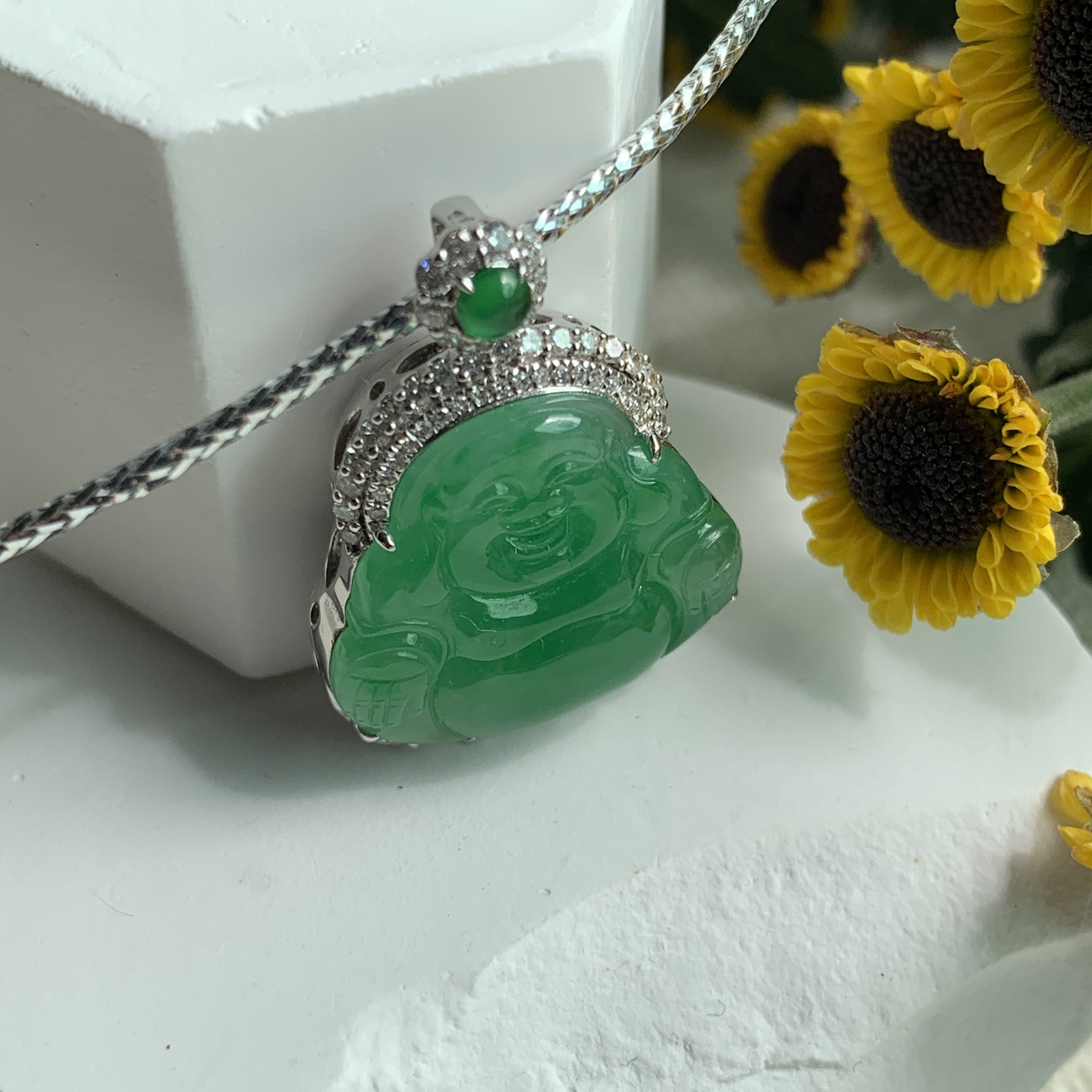 Green Jade Laughing Buddha 笑佛 Pendant (PJA00551)