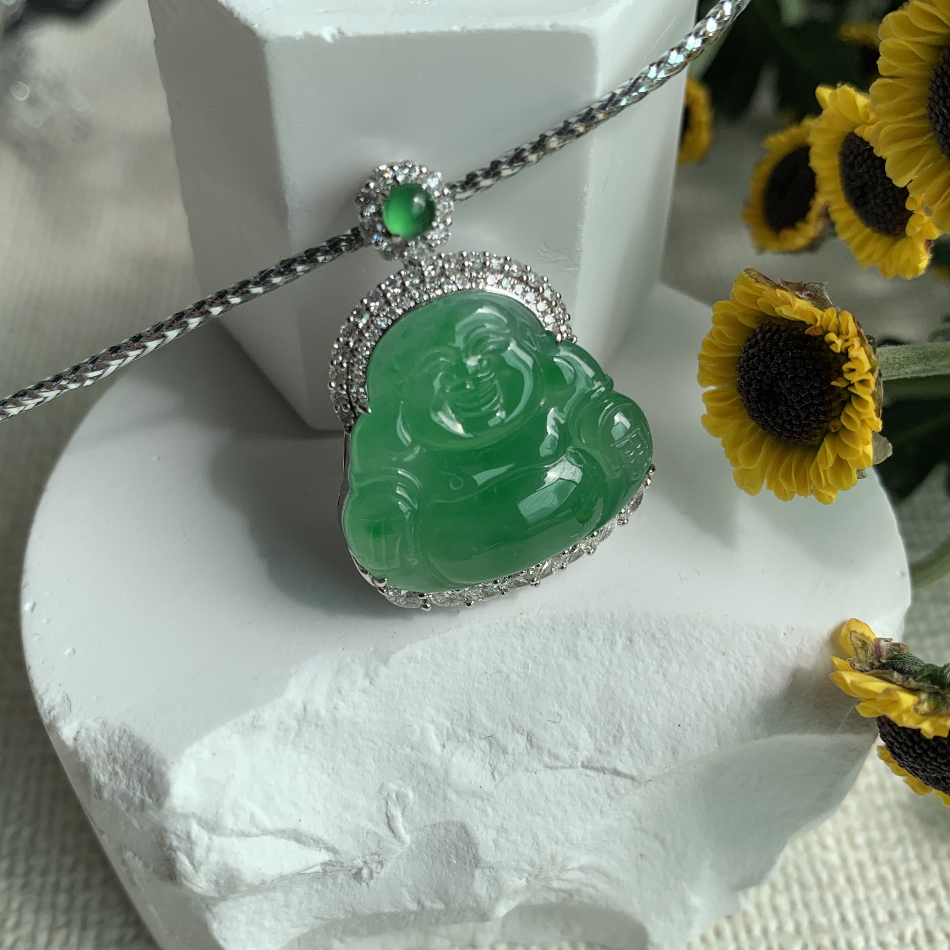Green Jade Laughing Buddha 笑佛 Pendant (PJA00551)