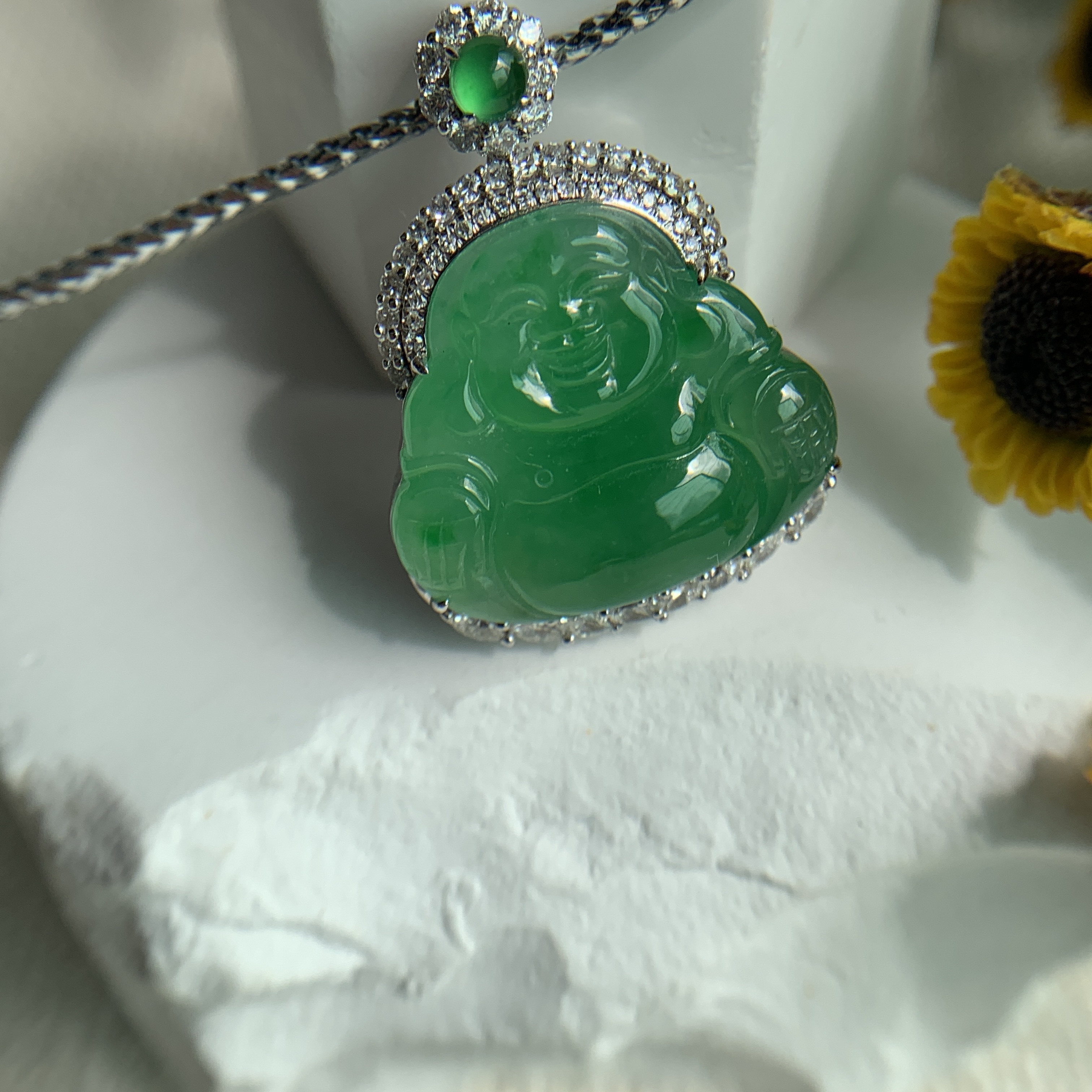 Green Jade Laughing Buddha 笑佛 Pendant (PJA00551)