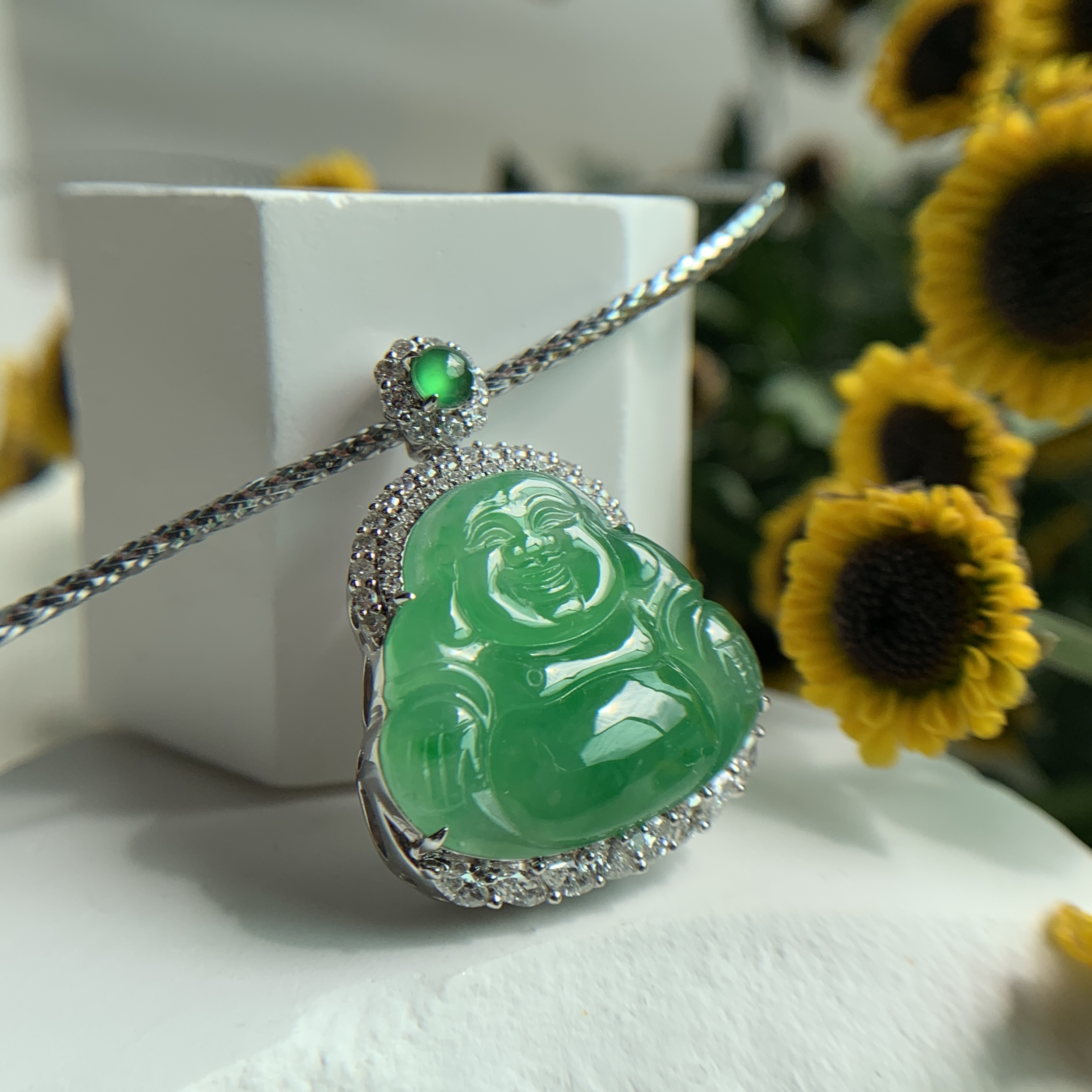 Green Jade Laughing Buddha 笑佛 Pendant (PJA00551)