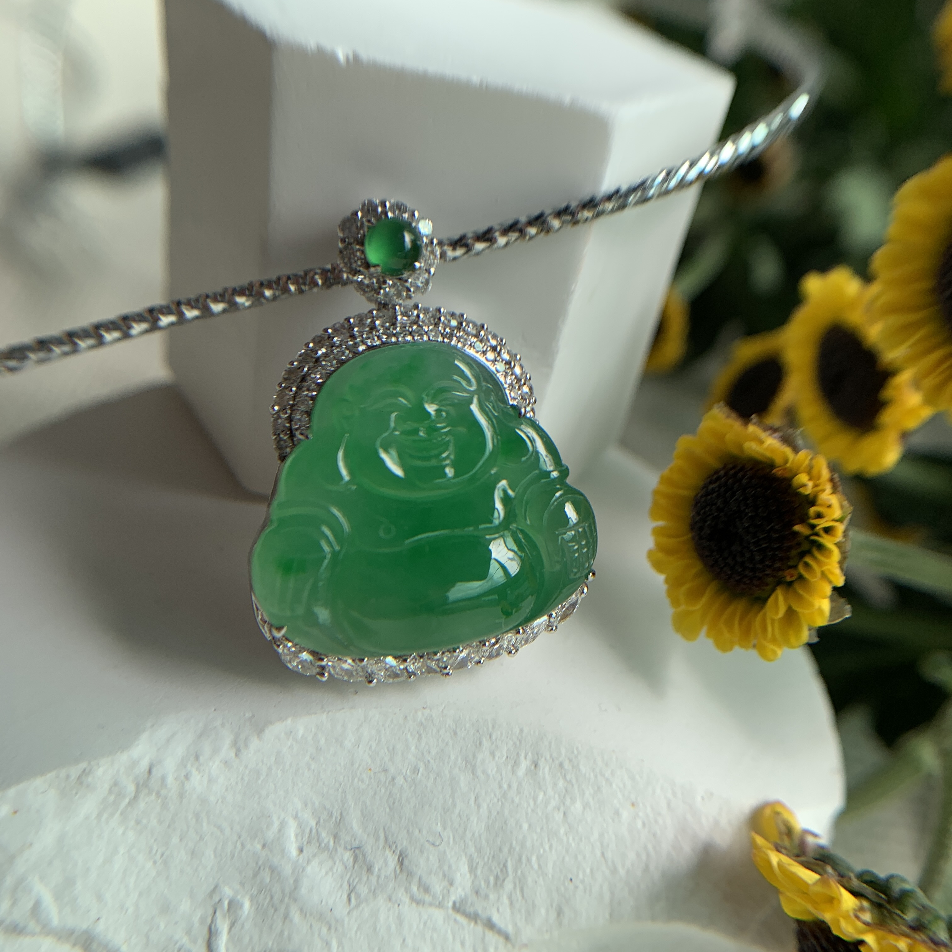 Green Jade Laughing Buddha 笑佛 Pendant (PJA00551)