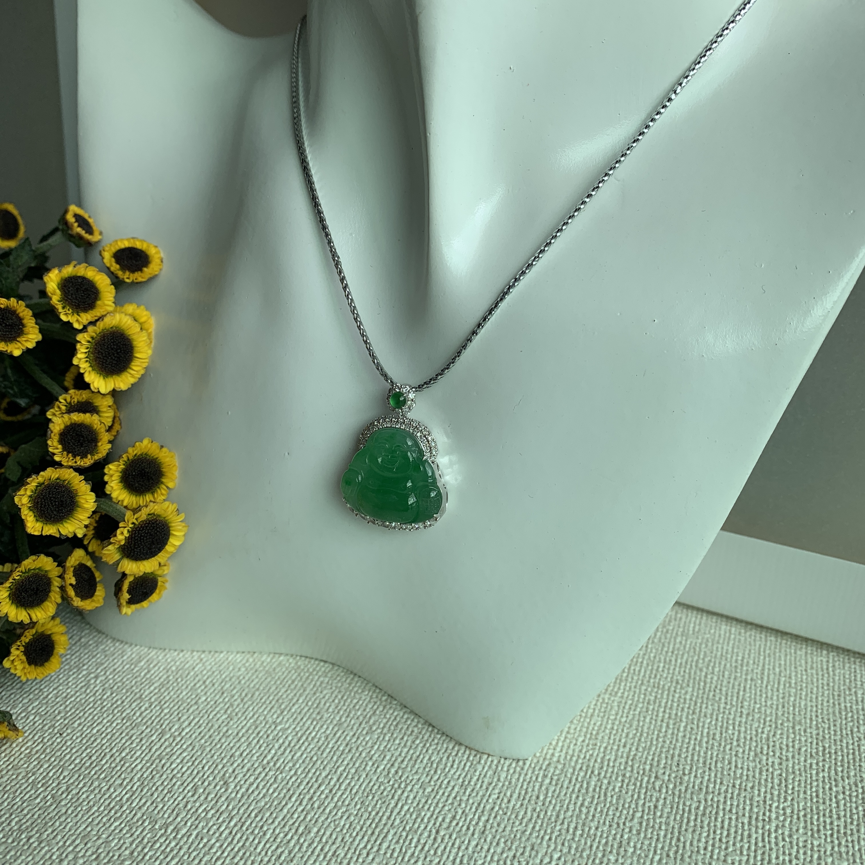 Green Jade Laughing Buddha 笑佛 Pendant (PJA00551)