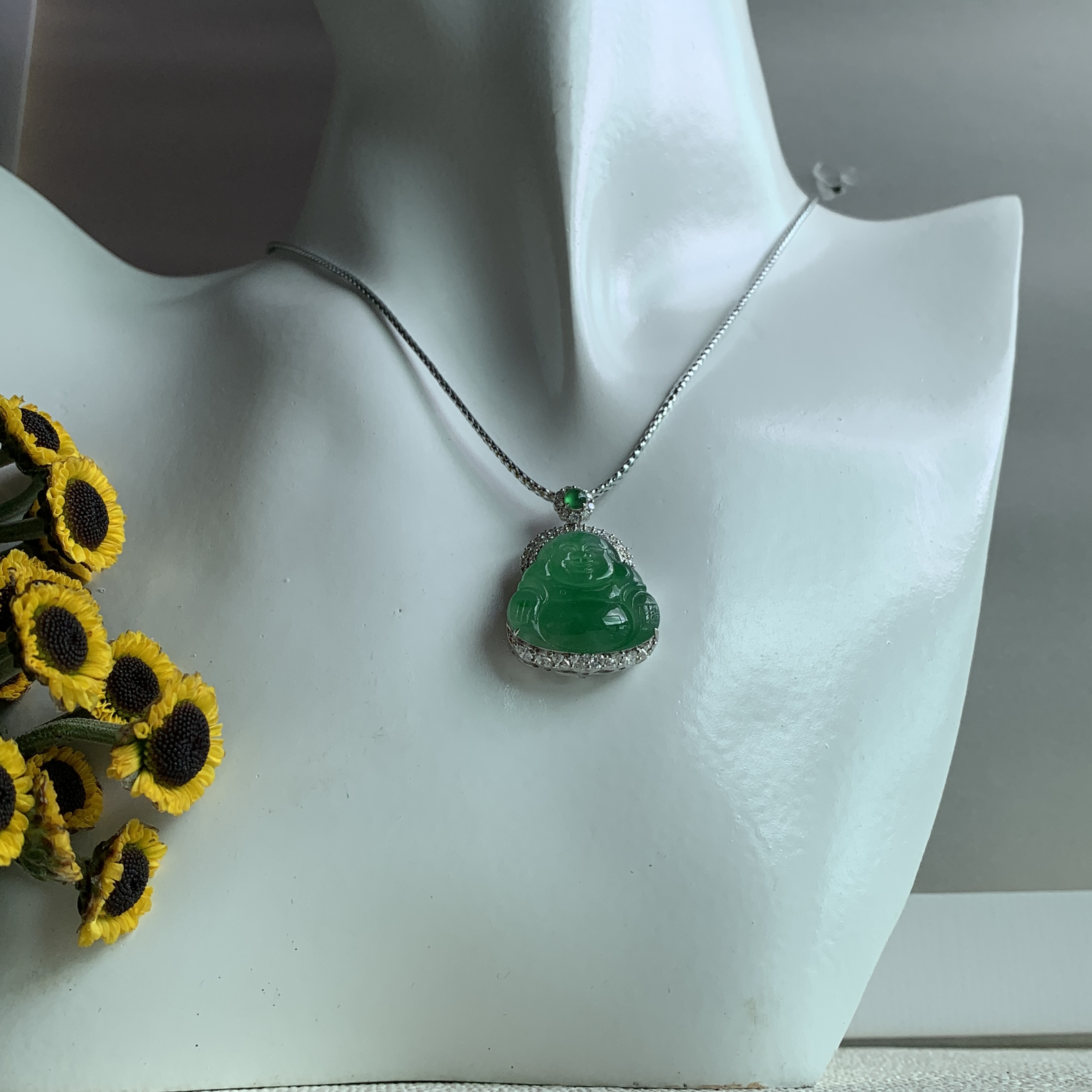 Green Jade Laughing Buddha 笑佛 Pendant (PJA00551)
