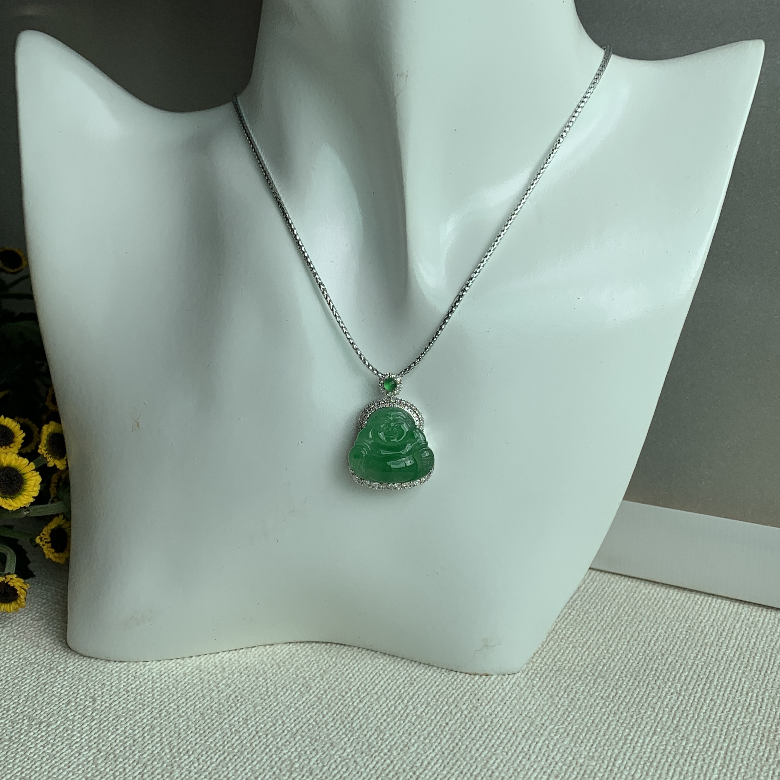 Green Jade Laughing Buddha 笑佛 Pendant (PJA00551)