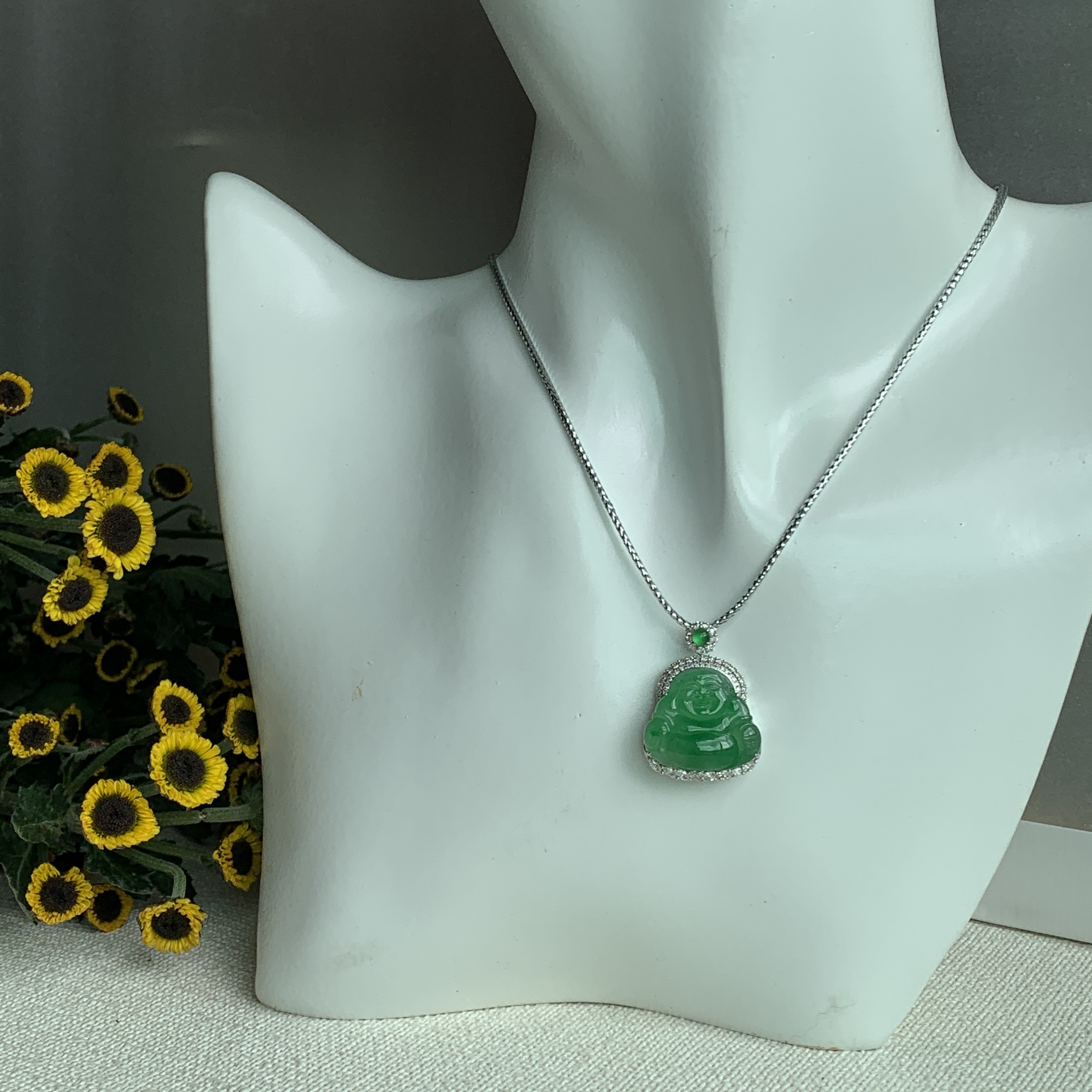 Green Jade Laughing Buddha 笑佛 Pendant (PJA00551)