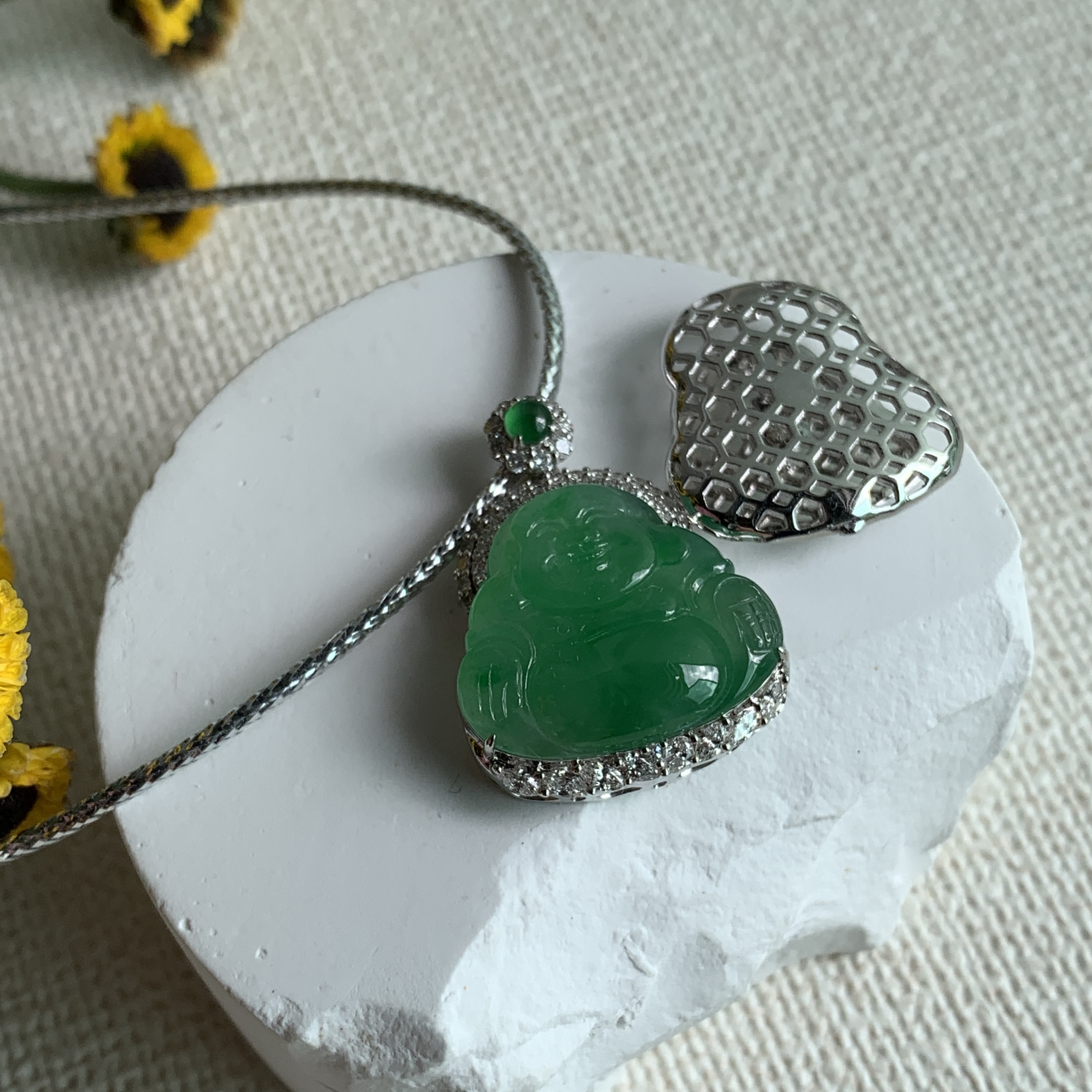 Green Jade Laughing Buddha 笑佛 Pendant (PJA00551)