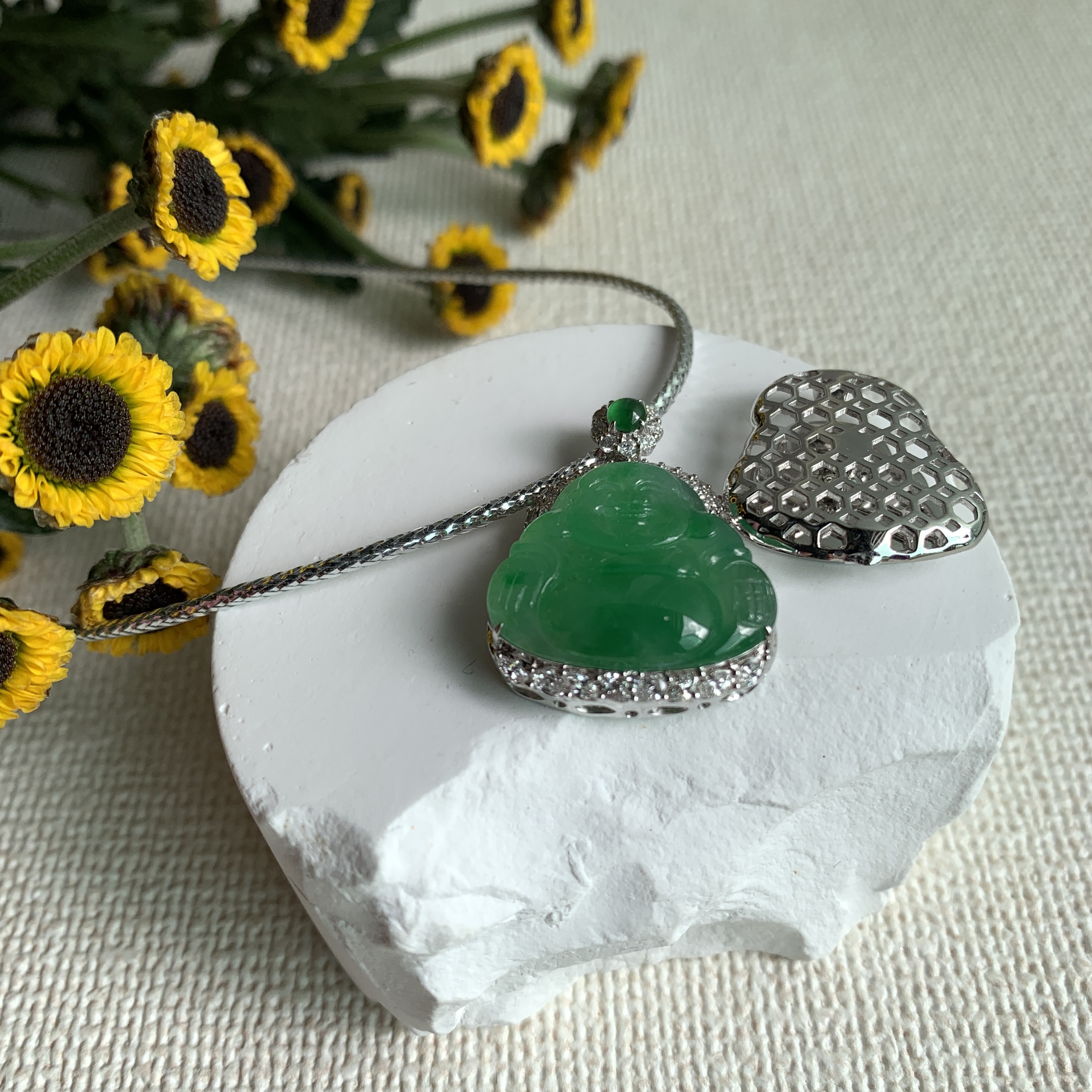Green Jade Laughing Buddha 笑佛 Pendant (PJA00551)
