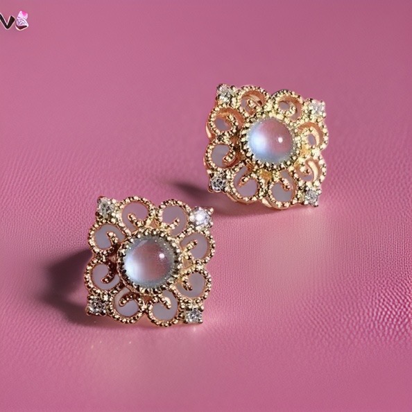 18K Rose Gold Sky Blue Jade Earrings (PJA00511A)