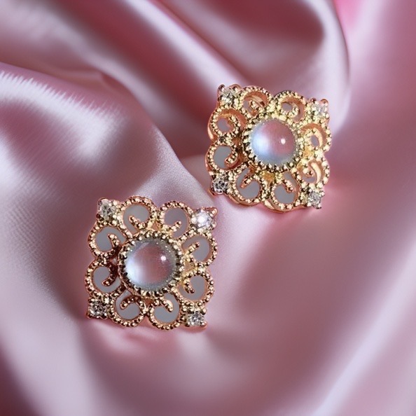 18K Rose Gold Sky Blue Jade Earrings (PJA00511A)