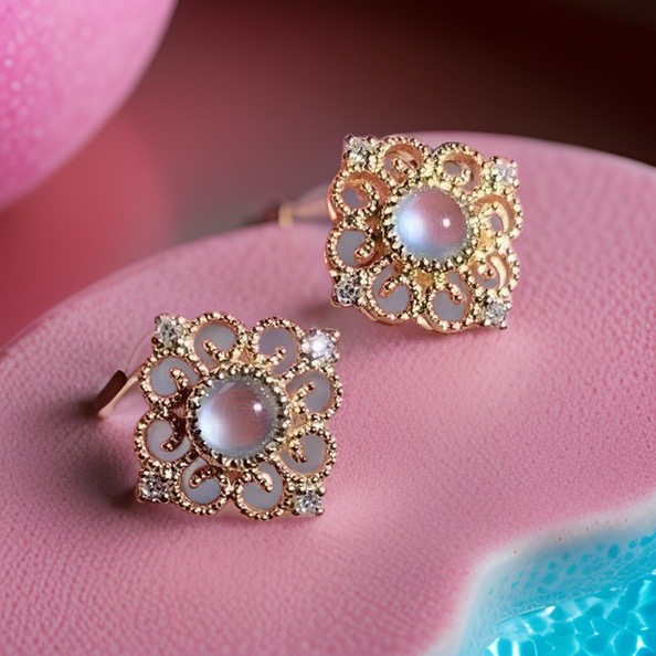 18K Rose Gold Sky Blue Jade Earrings (PJA00511A)