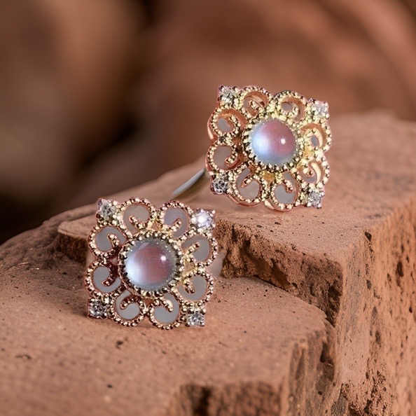 18K Rose Gold Sky Blue Jade Earrings (PJA00511A)