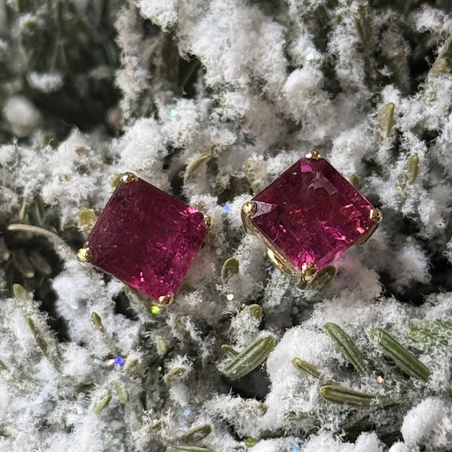 18K Yellow Gold Rubellite and Jade Ball Earrings (PDA00015)