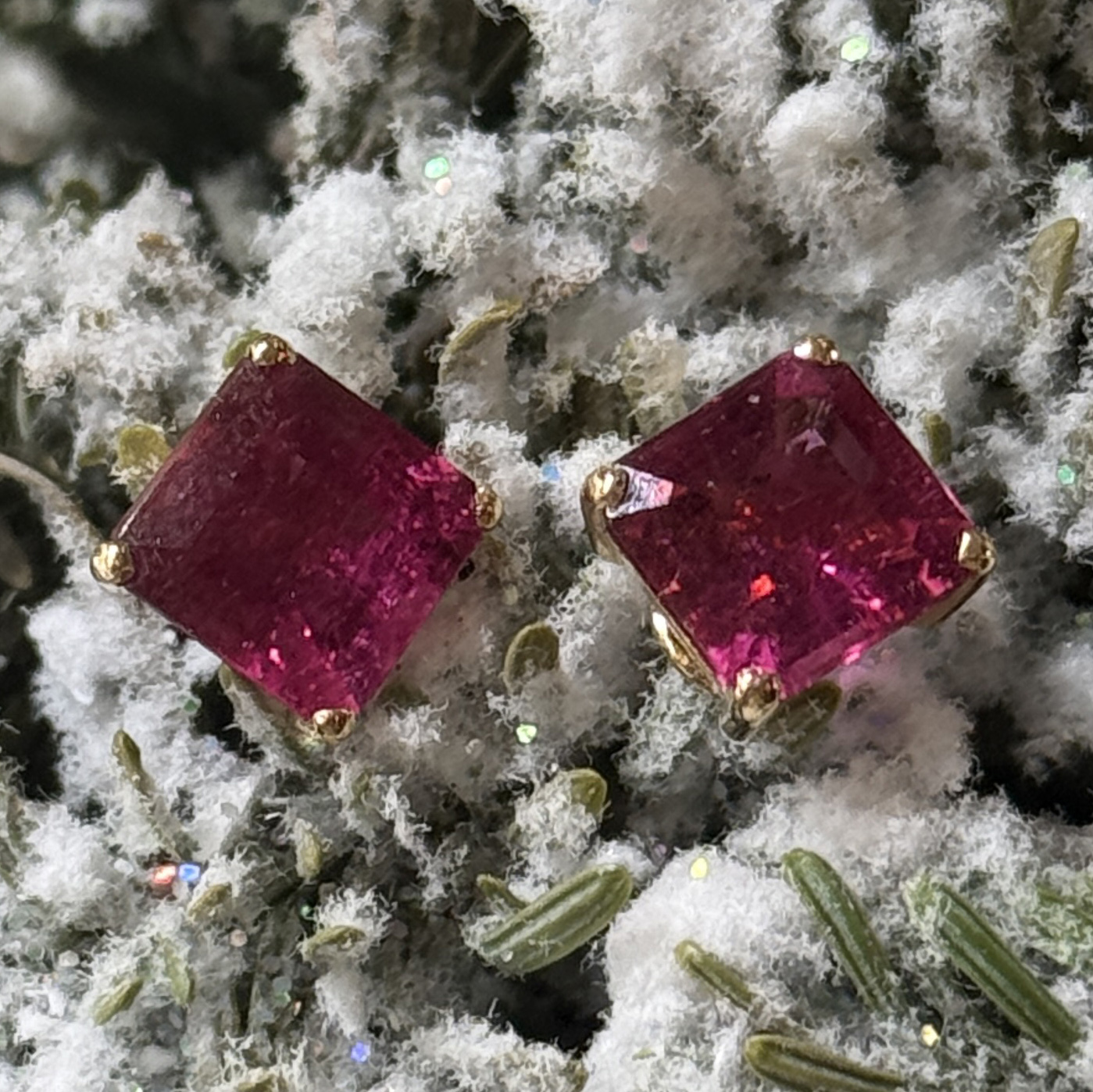 18K Yellow Gold Rubellite and Jade Ball Earrings (PDA00015)