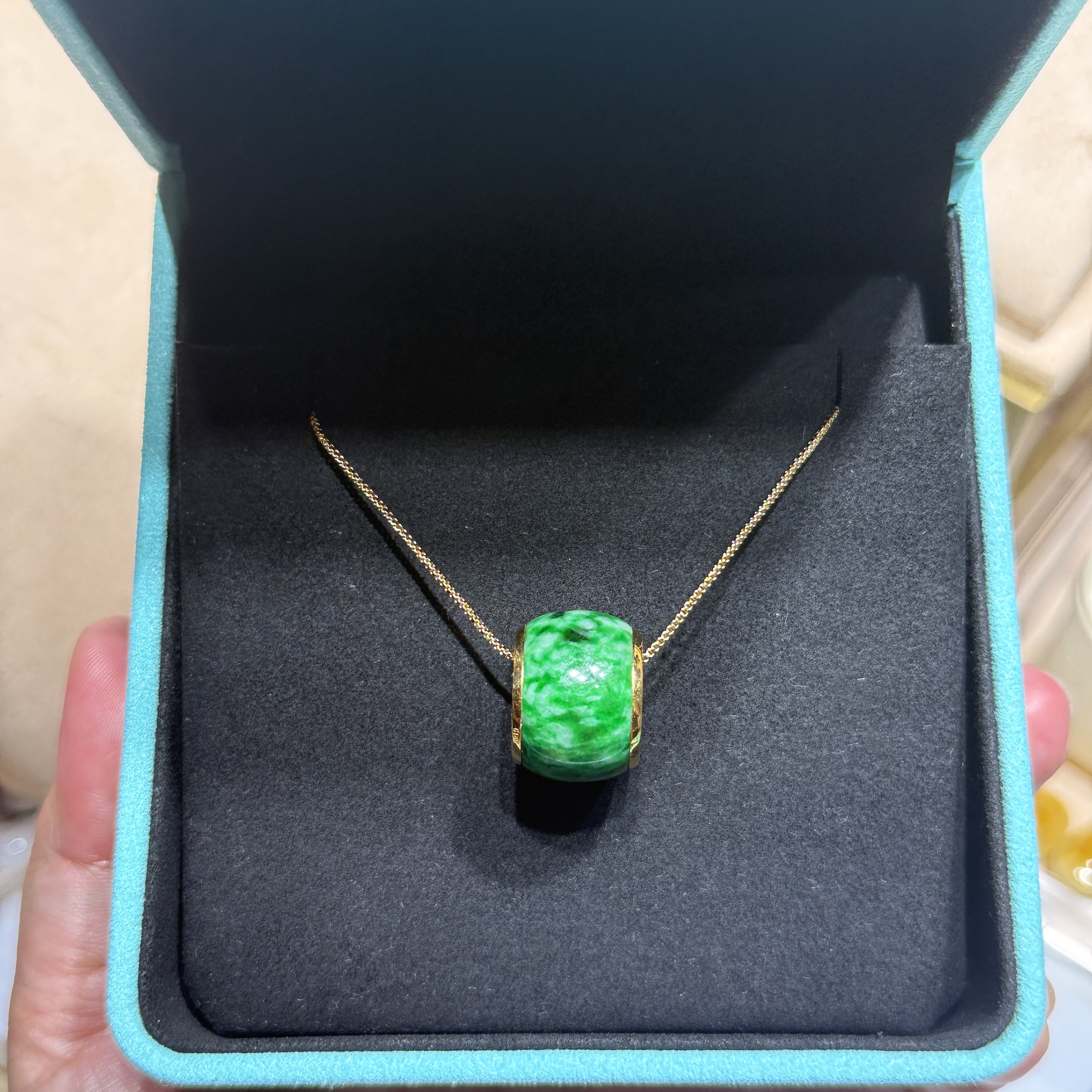18K Yellow Gold Green Watermelon Barrel Pendant (PJA01285)
