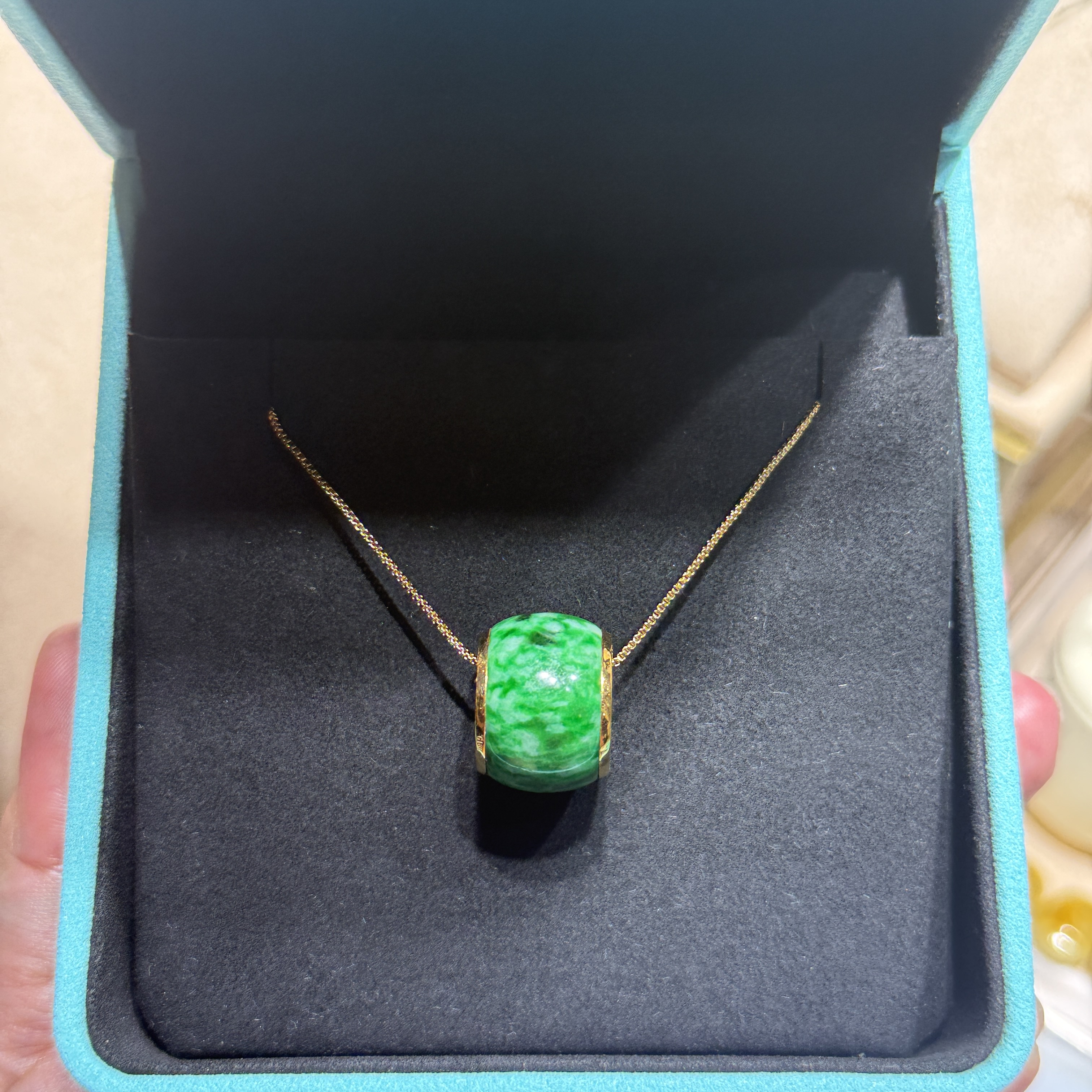 18K Yellow Gold Green Watermelon Barrel Pendant (PJA01285)