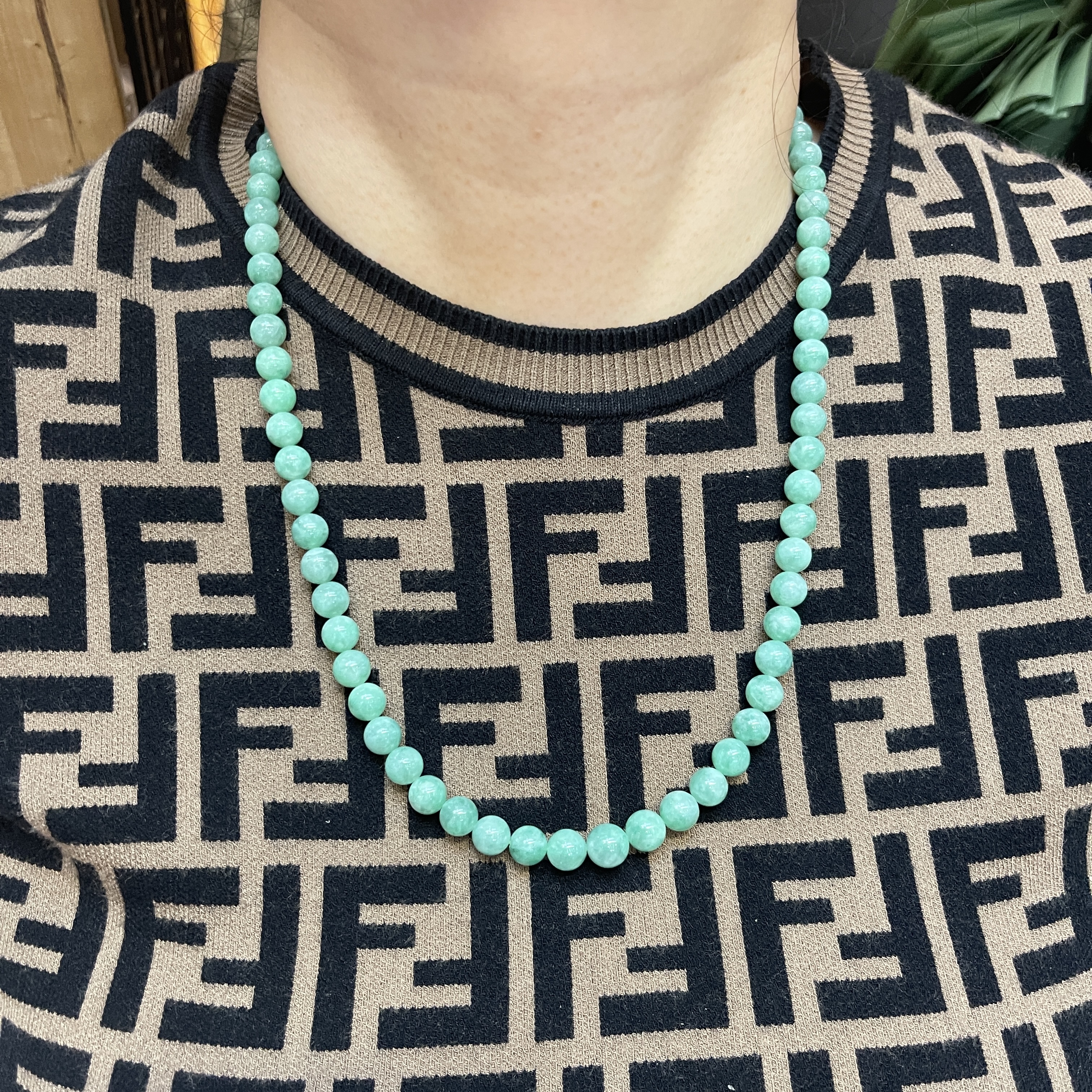 Green Jadeite Beads Necklace (PJA00312)