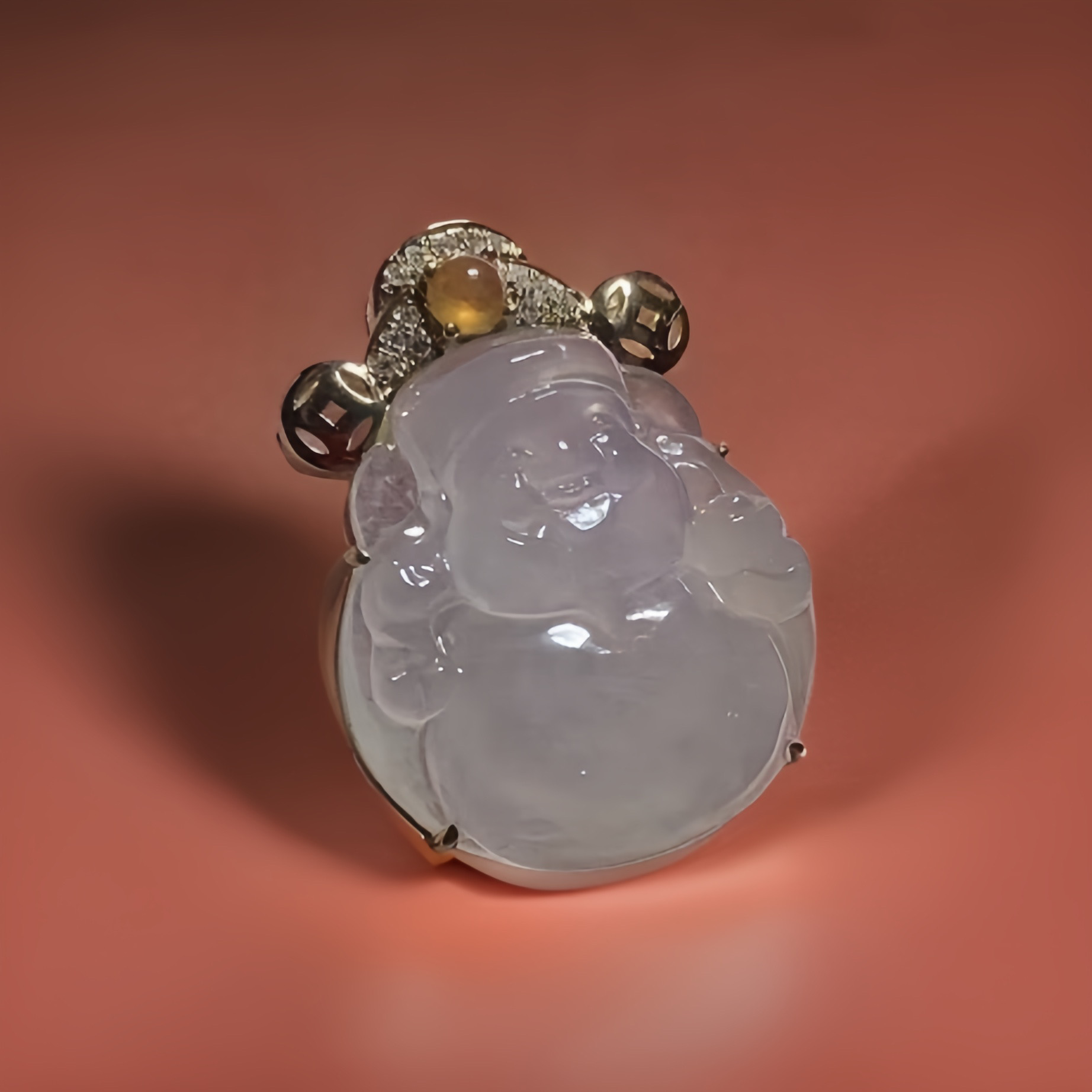18K Yellow Gold God of Fortune Jade Pendant (PJA00531)