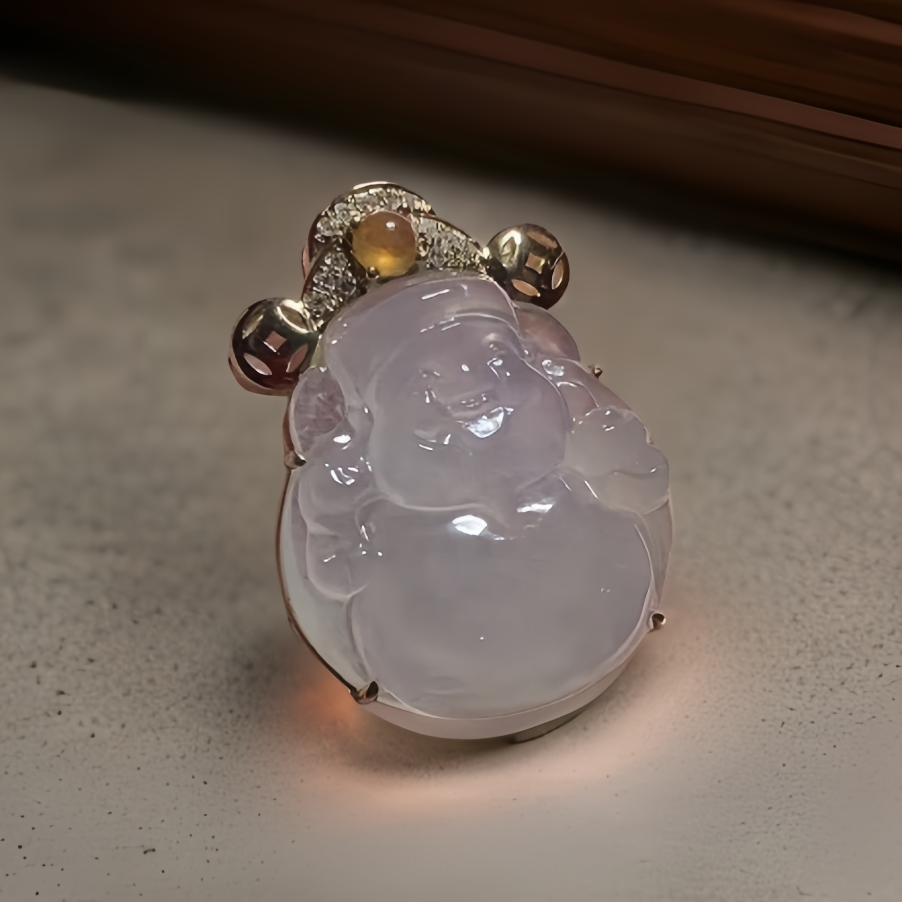 18K Yellow Gold God of Fortune Jade Pendant (PJA00531)