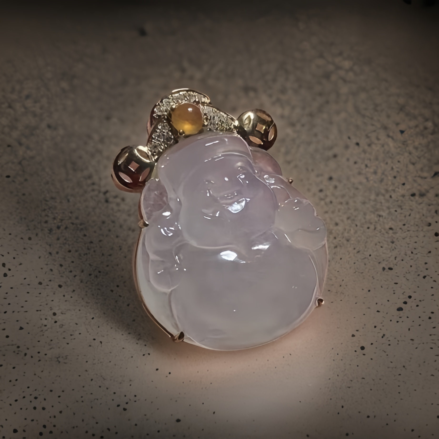 18K Yellow Gold God of Fortune Jade Pendant (PJA00531)