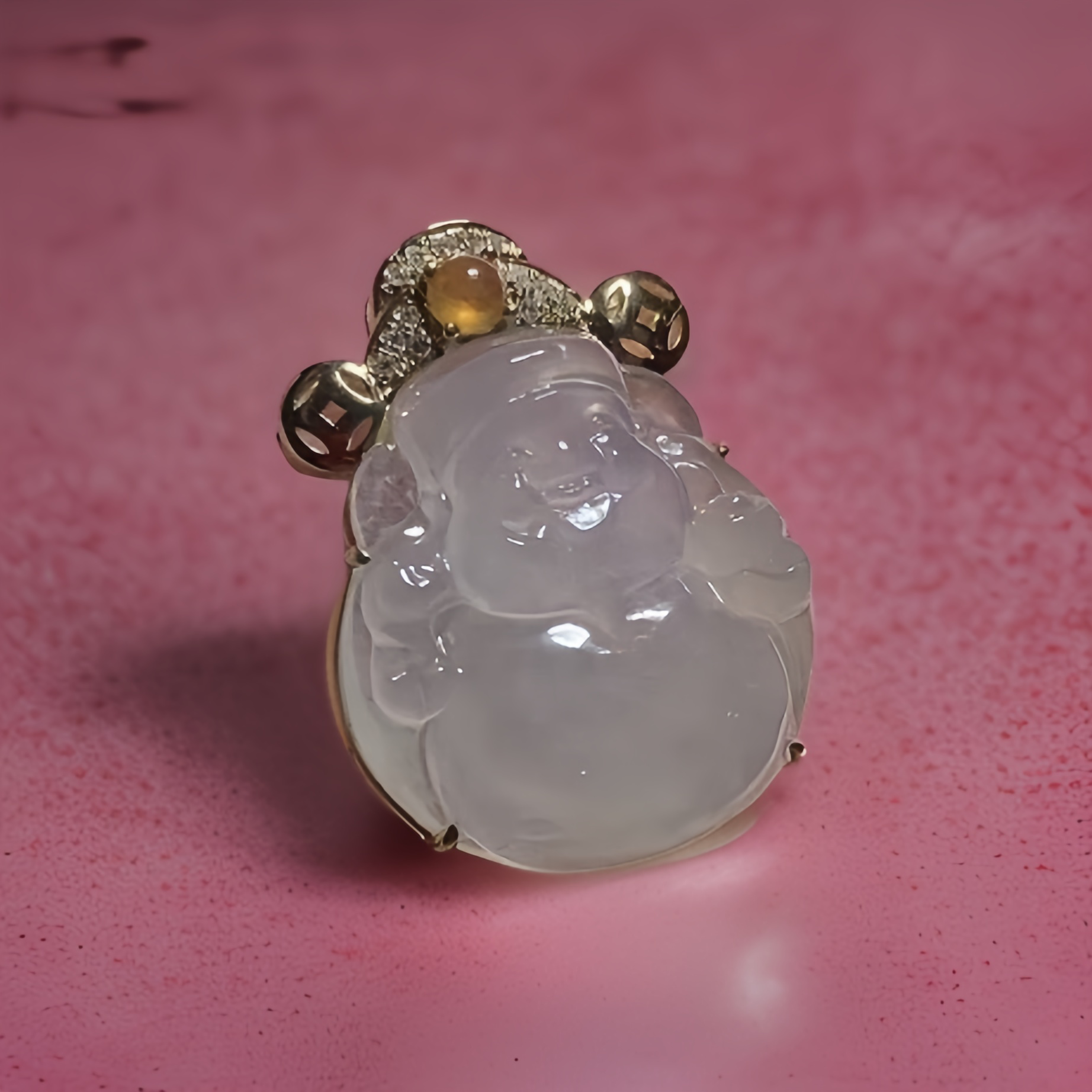 18K Yellow Gold God of Fortune Jade Pendant (PJA00531)