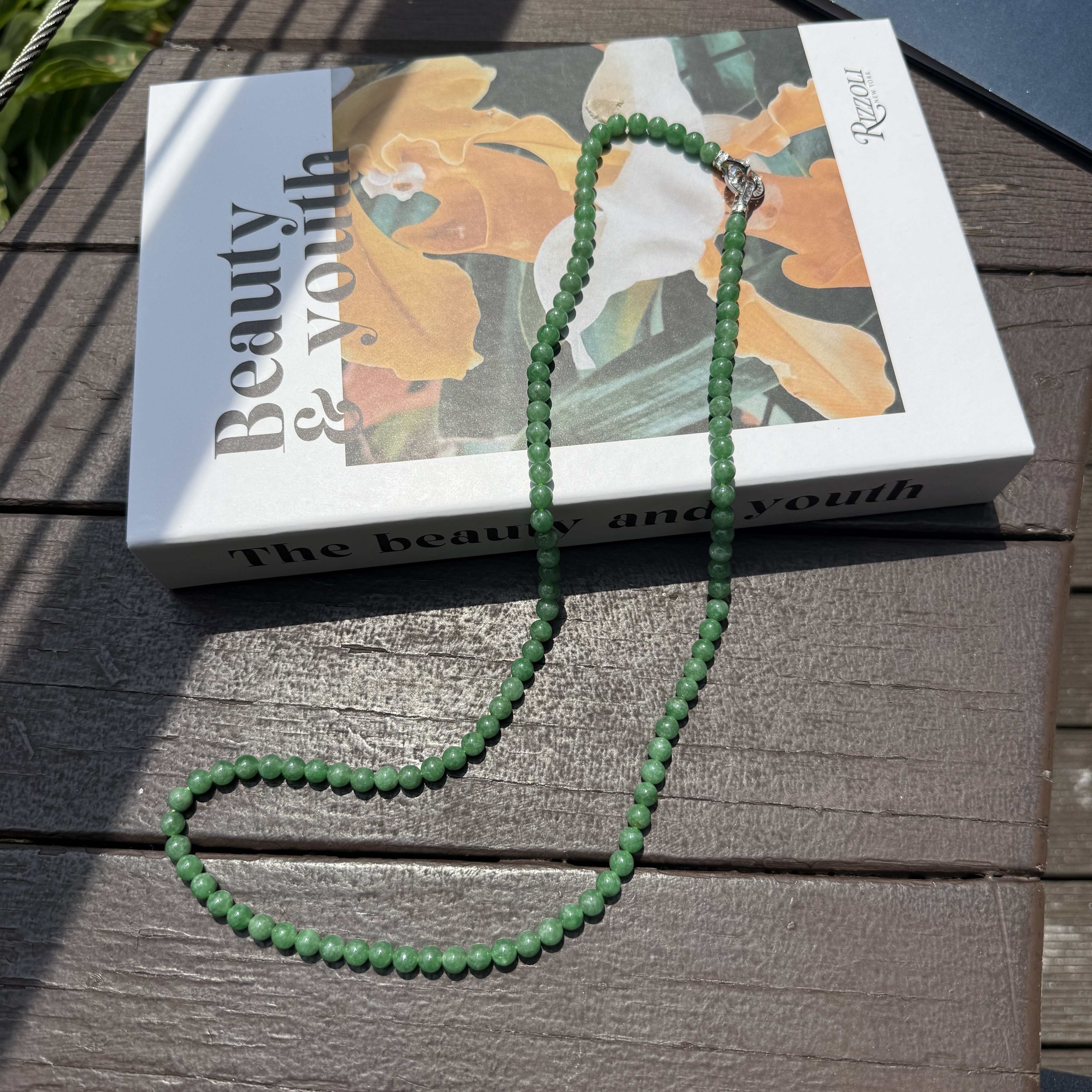 Green Jade Beads Necklace (PJA00914)